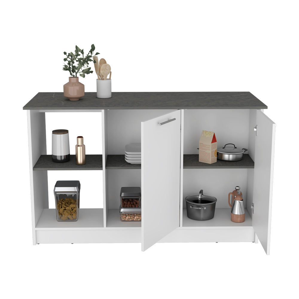 White kitchen cabinet with modern grey countertop