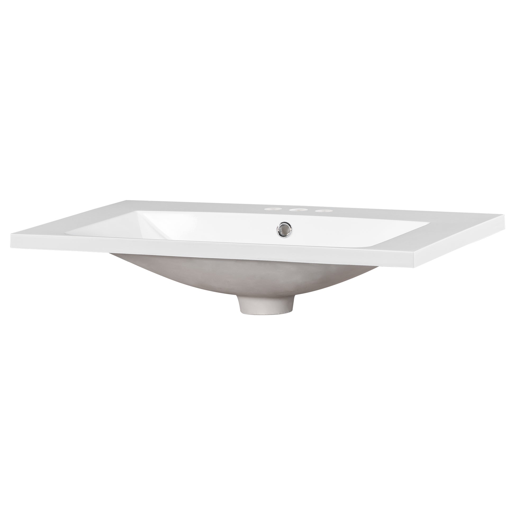 White ceramic bathroom sink with  faucet holes and chrome drain