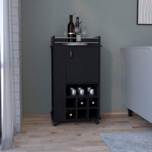Black modern bar cart with wine rack