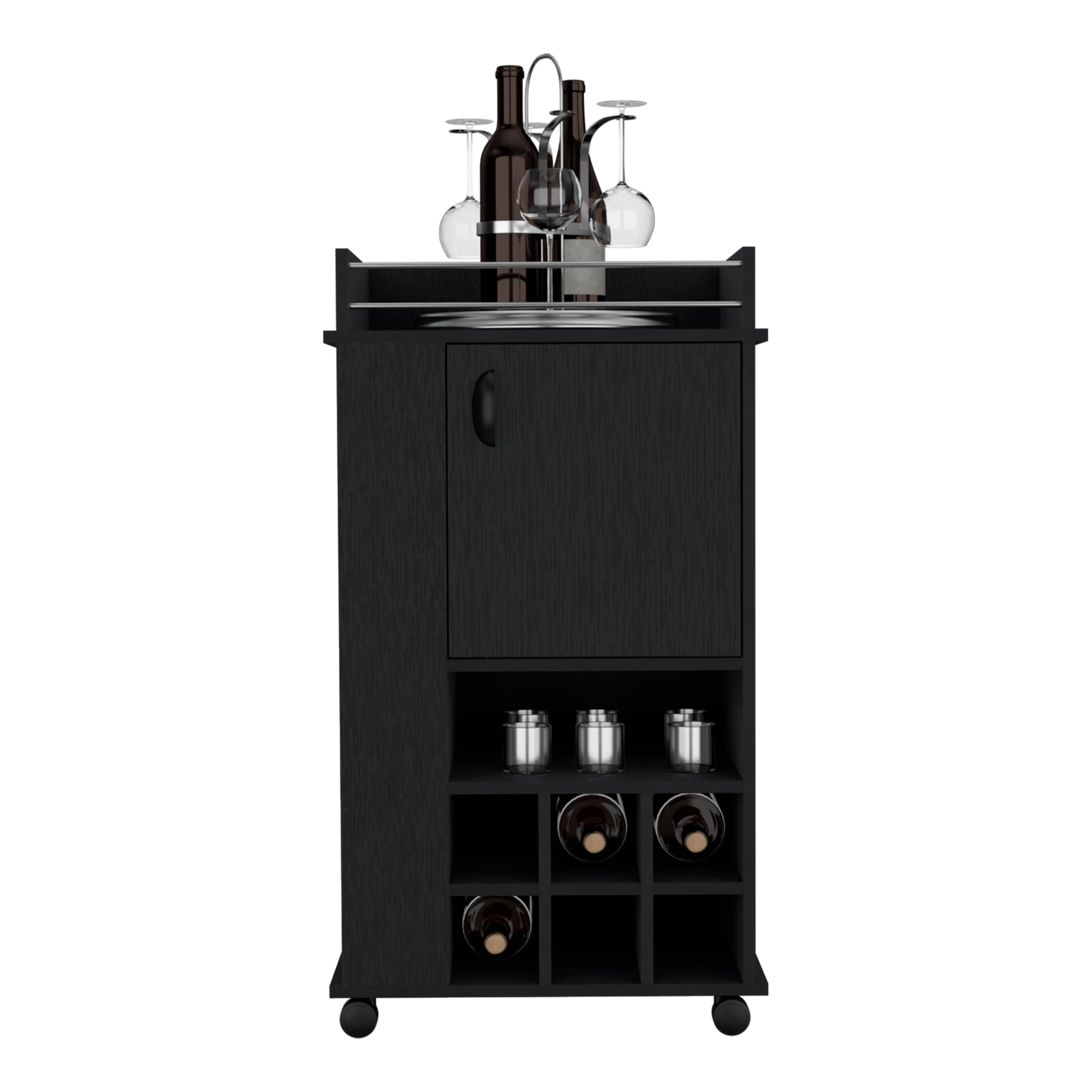 Black modern bar cart with wine rack
