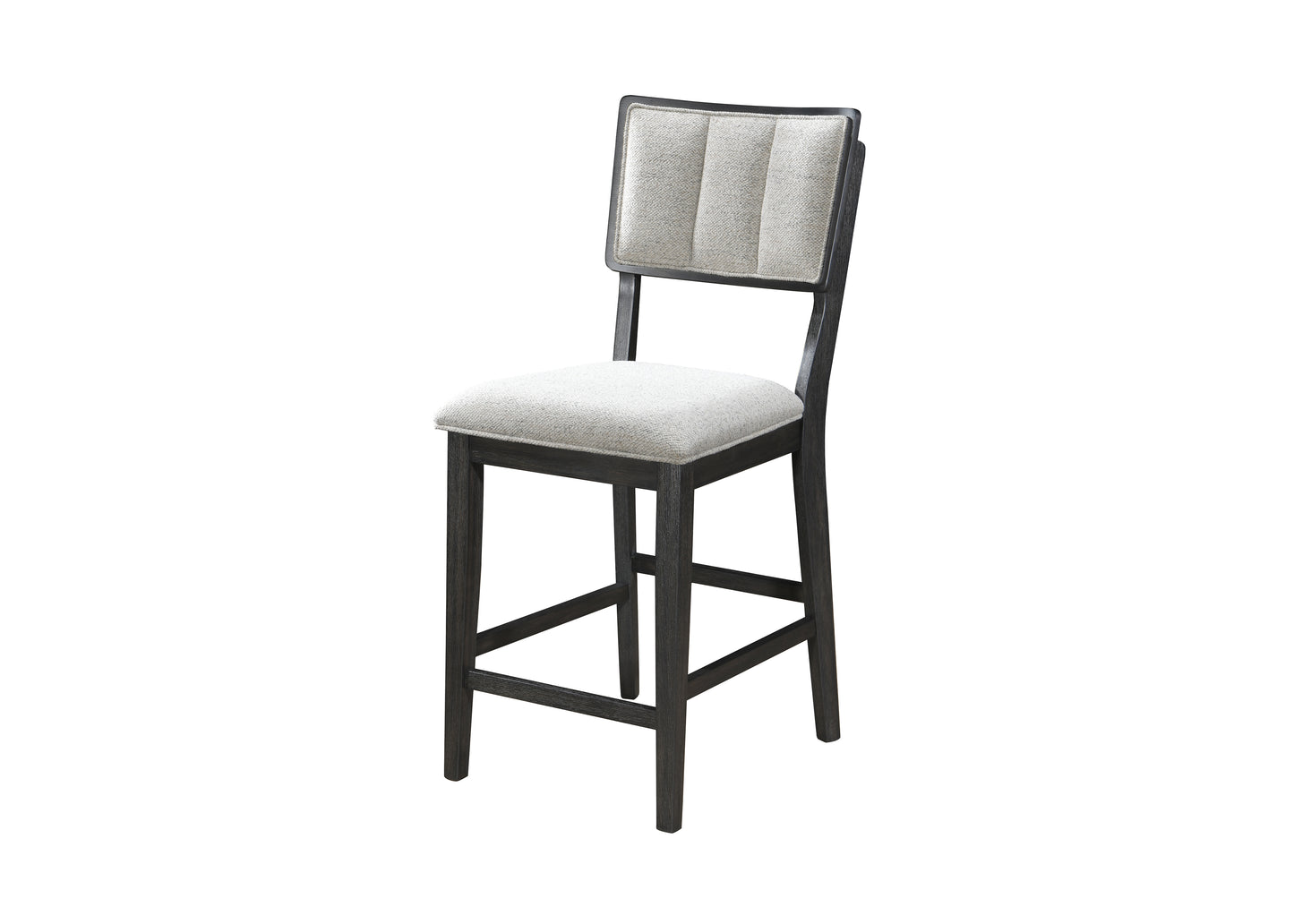 Dark wood bar stool with upholstered seat and tufted back