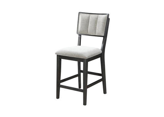 Dark wood bar stool with upholstered seat and tufted back
