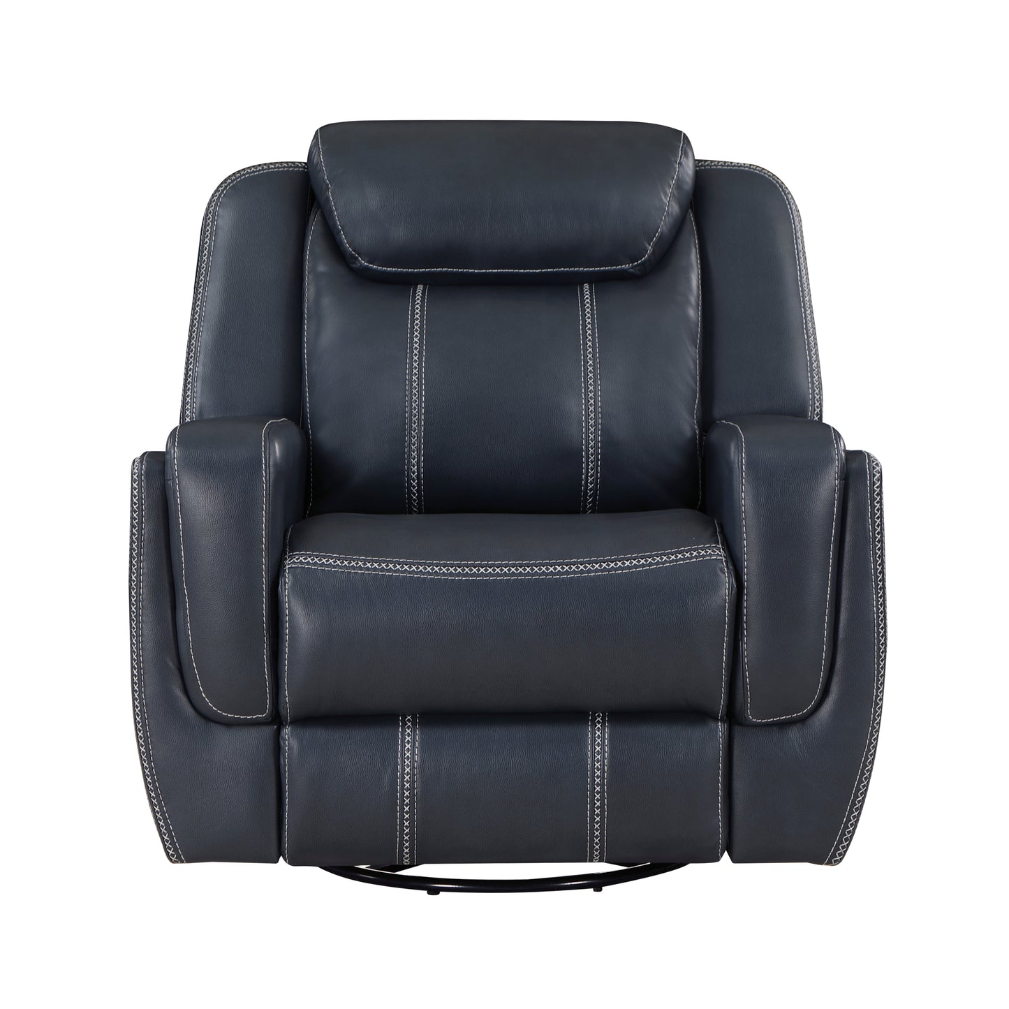 Dark gray leather recliner with white stitching detail