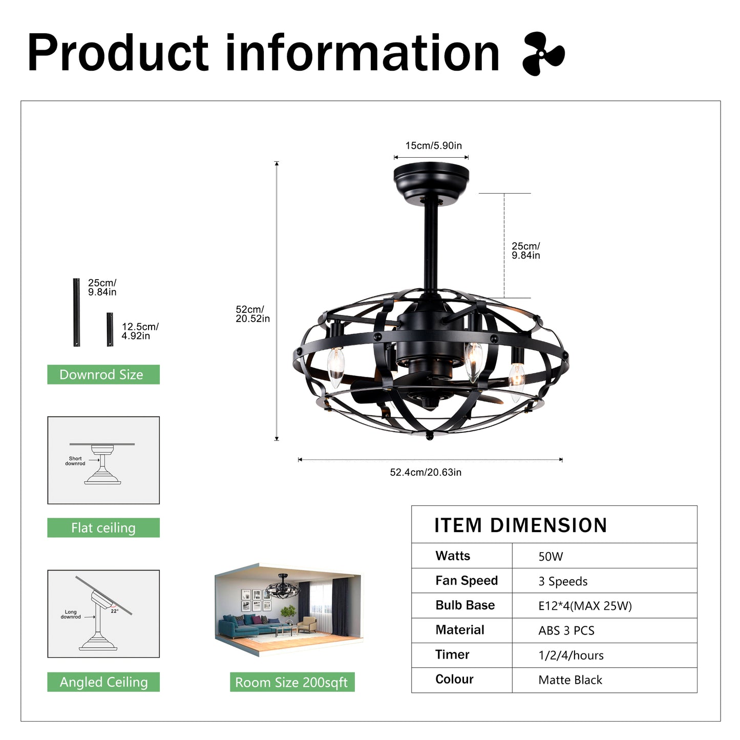 Black industrial caged ceiling fan with globeshaped bulbs