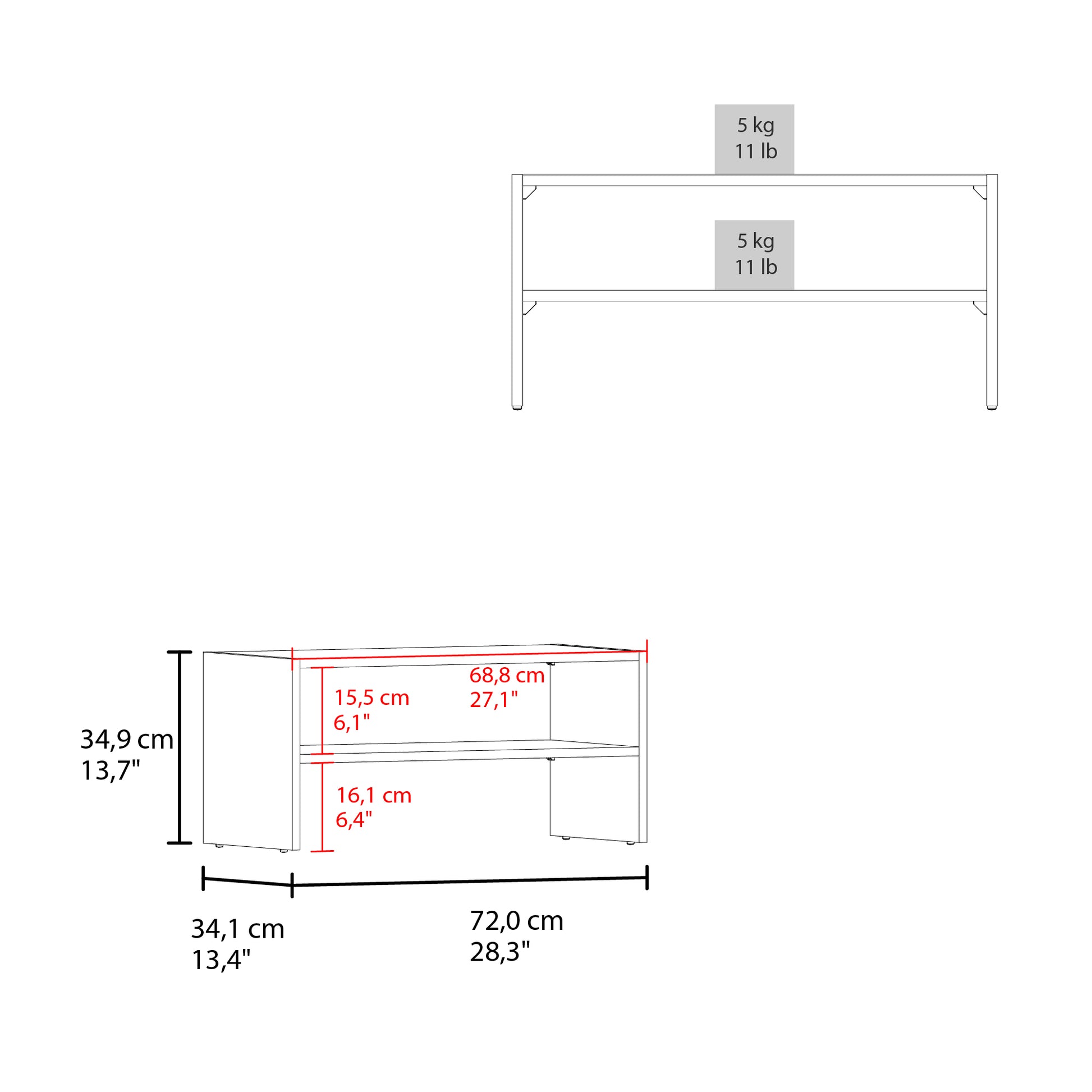Twoshelf bookcase dimensions cm width cm height cm depth