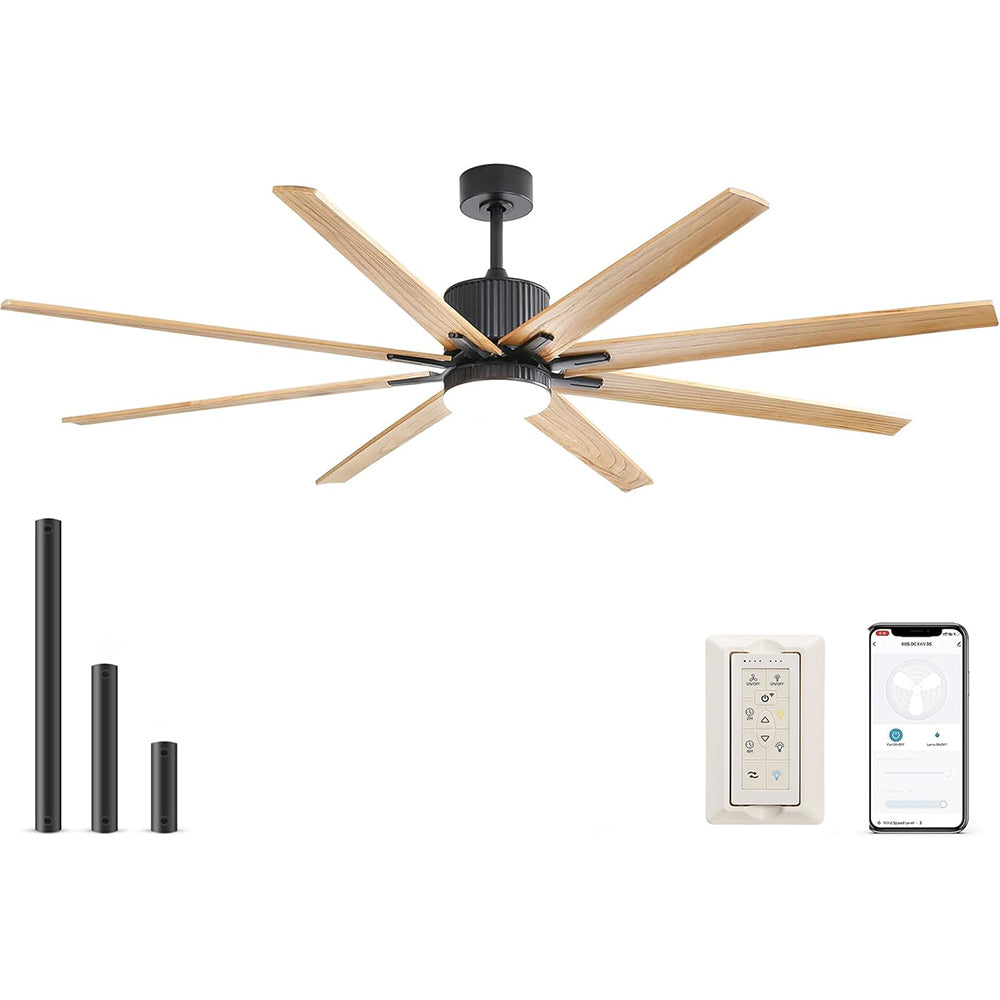 Modern blade natural wood ceiling fan with integrated LED light