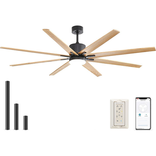 Modern blade natural wood ceiling fan with integrated LED light