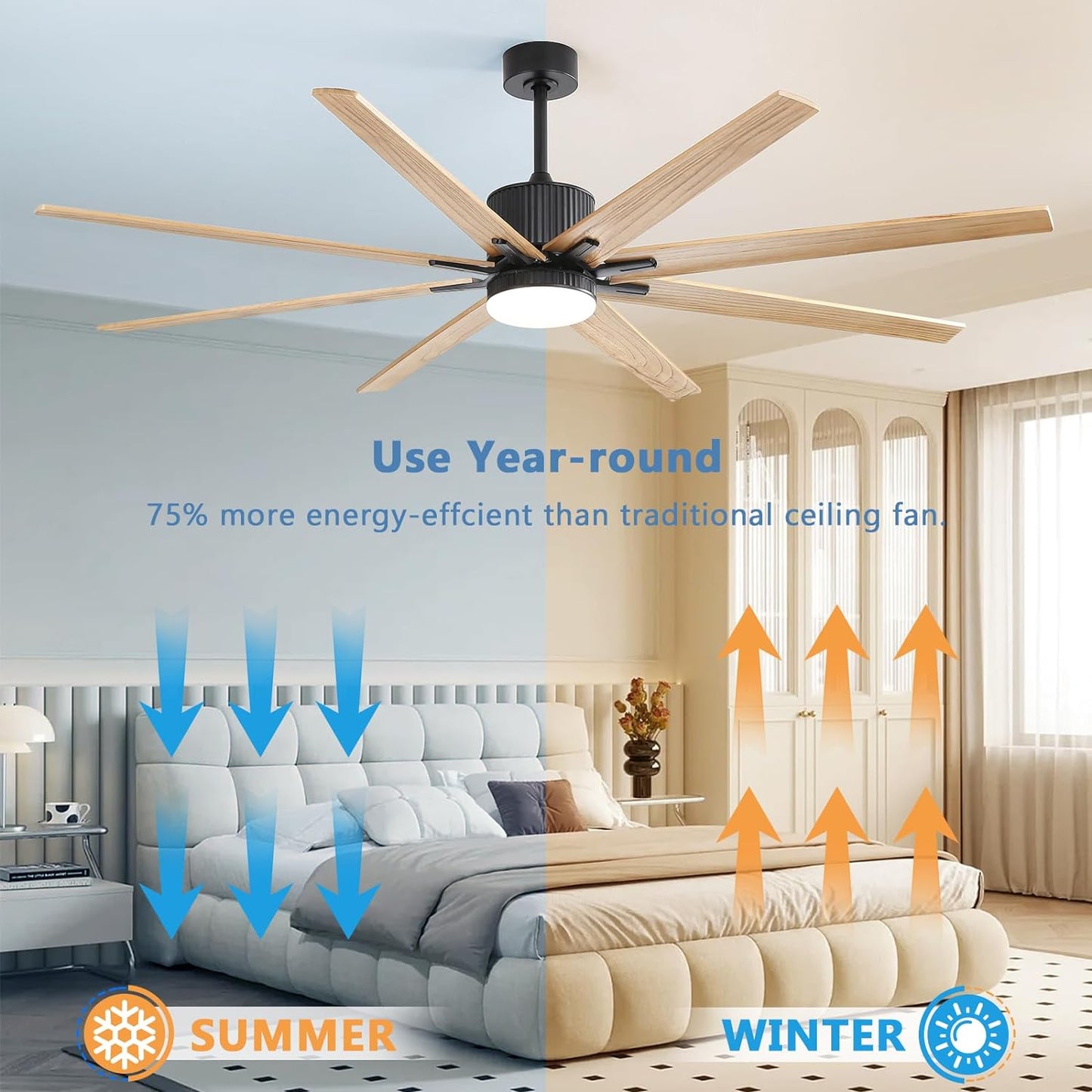Black and wood blade modern ceiling fan with light