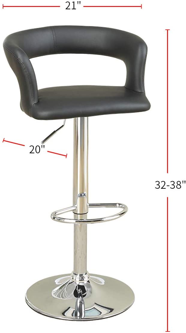 Adjustable black faux leather bar stool with chrome base and footrest