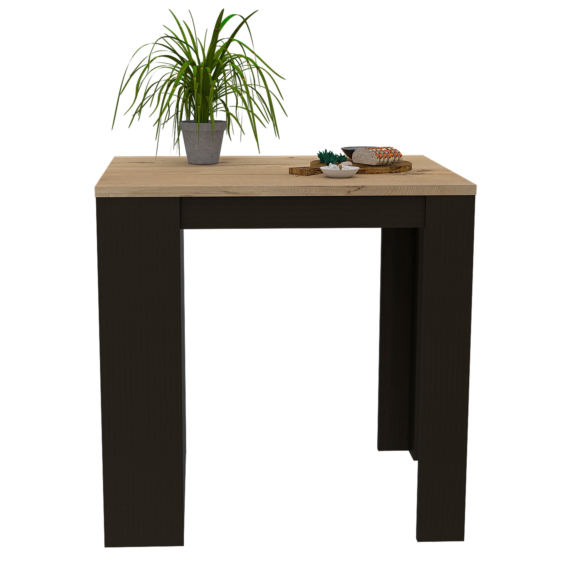 Modern bar table with light oak top and dark brown base