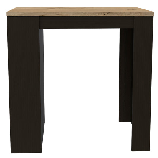Modern bar table with dark wood base and light oak tabletop