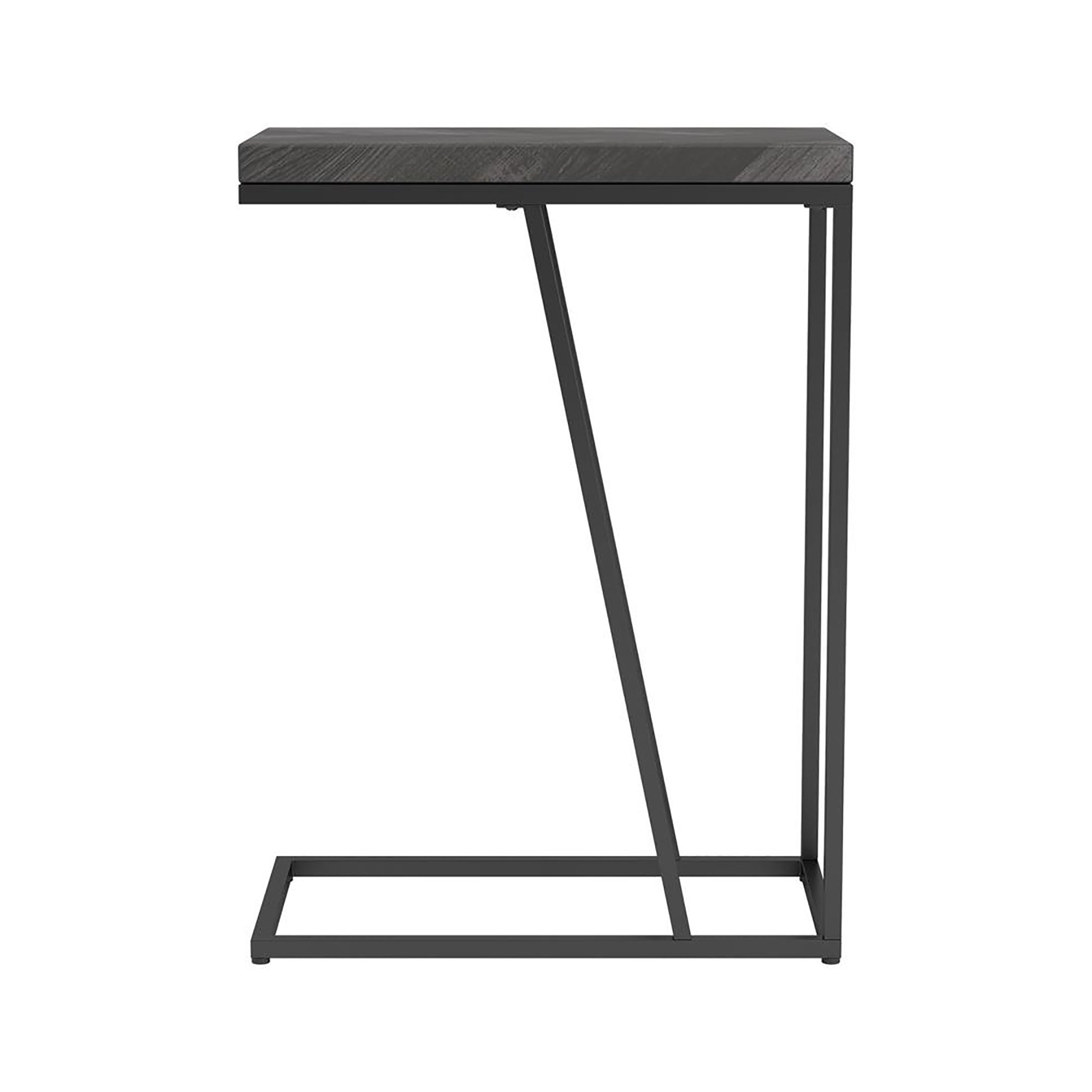 Modern Ctable with dark wood top and black metal frame perfect for living rooms