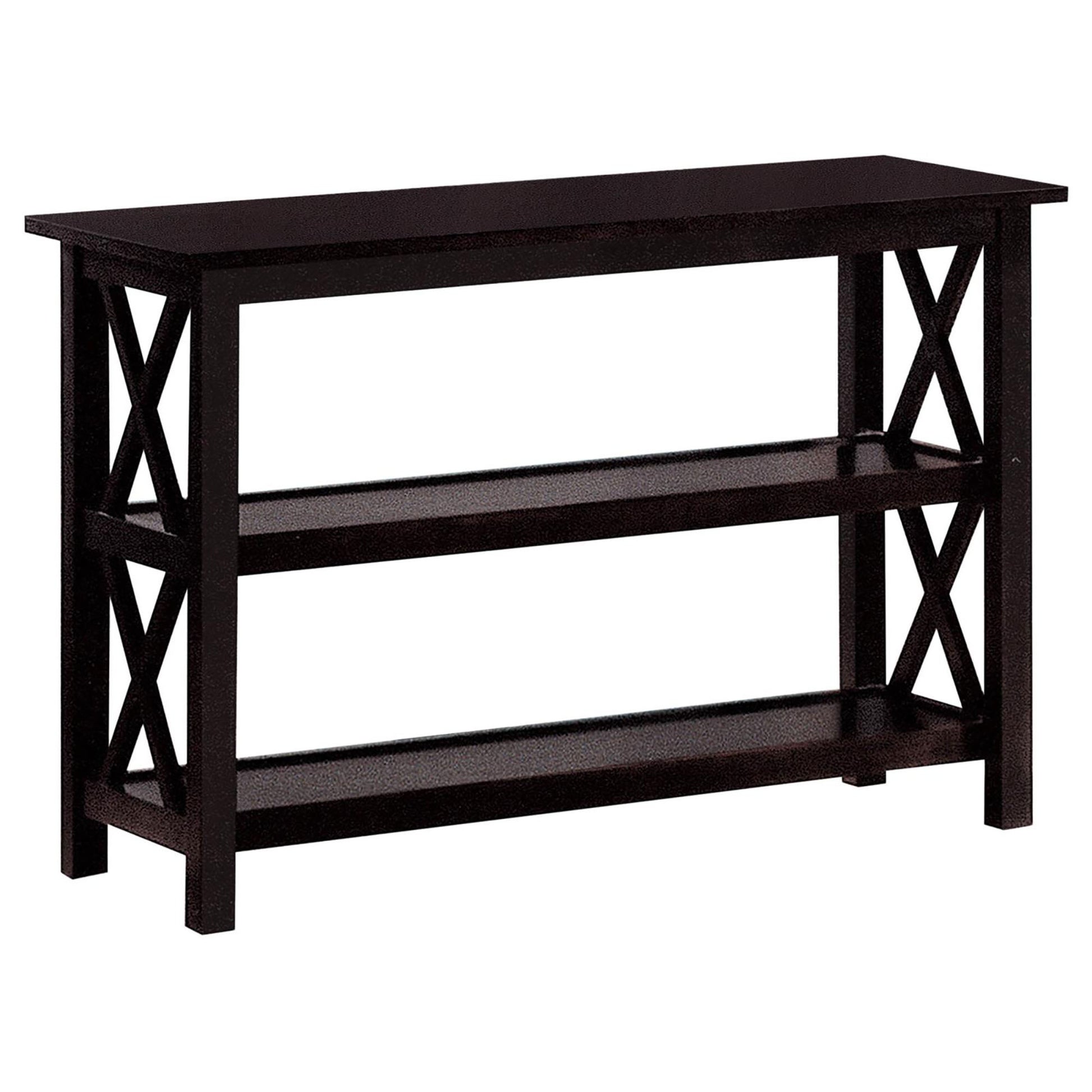 Dark brown Xleg console table with two shelves modern farmhouse style