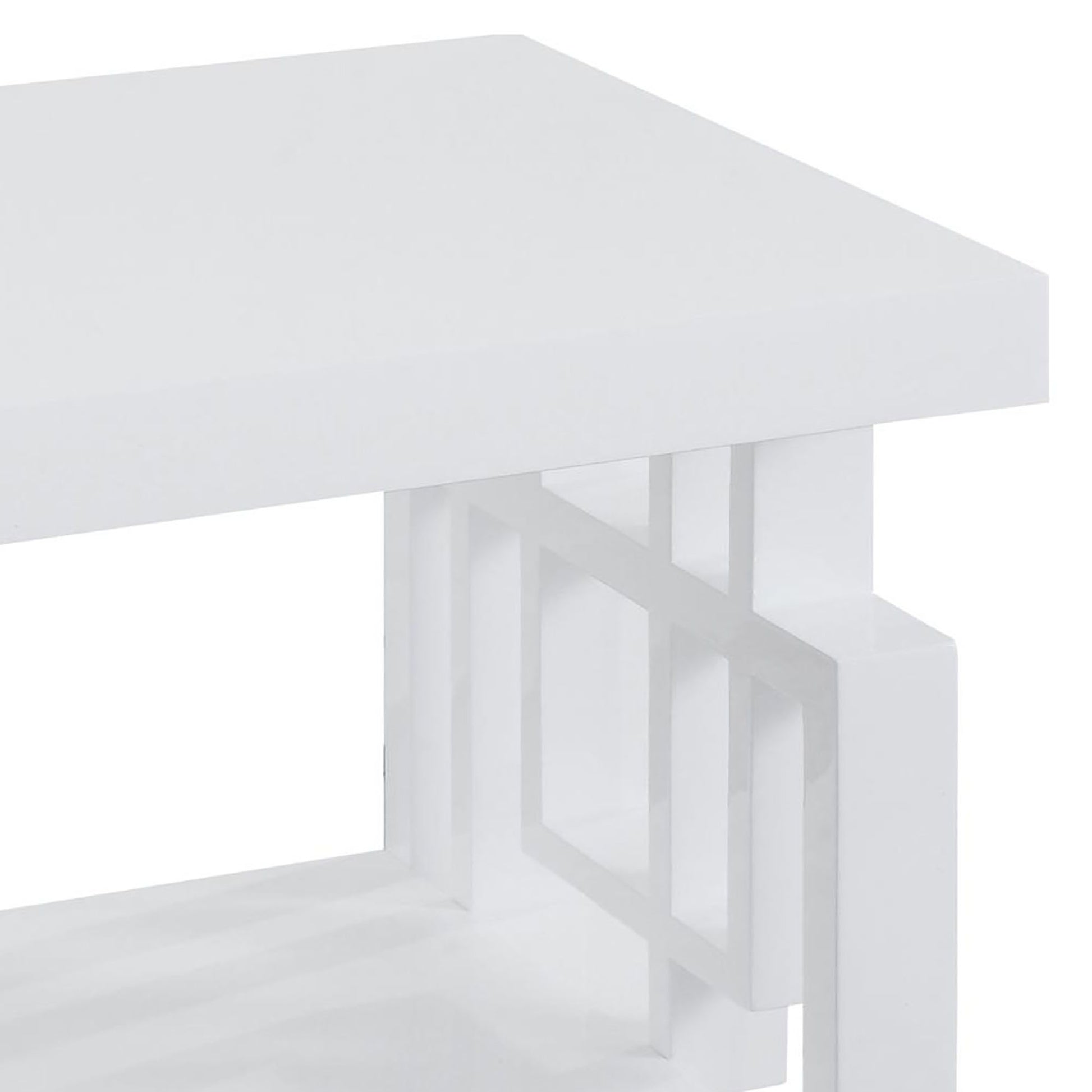 Modern white coffee table with geometric leg design
