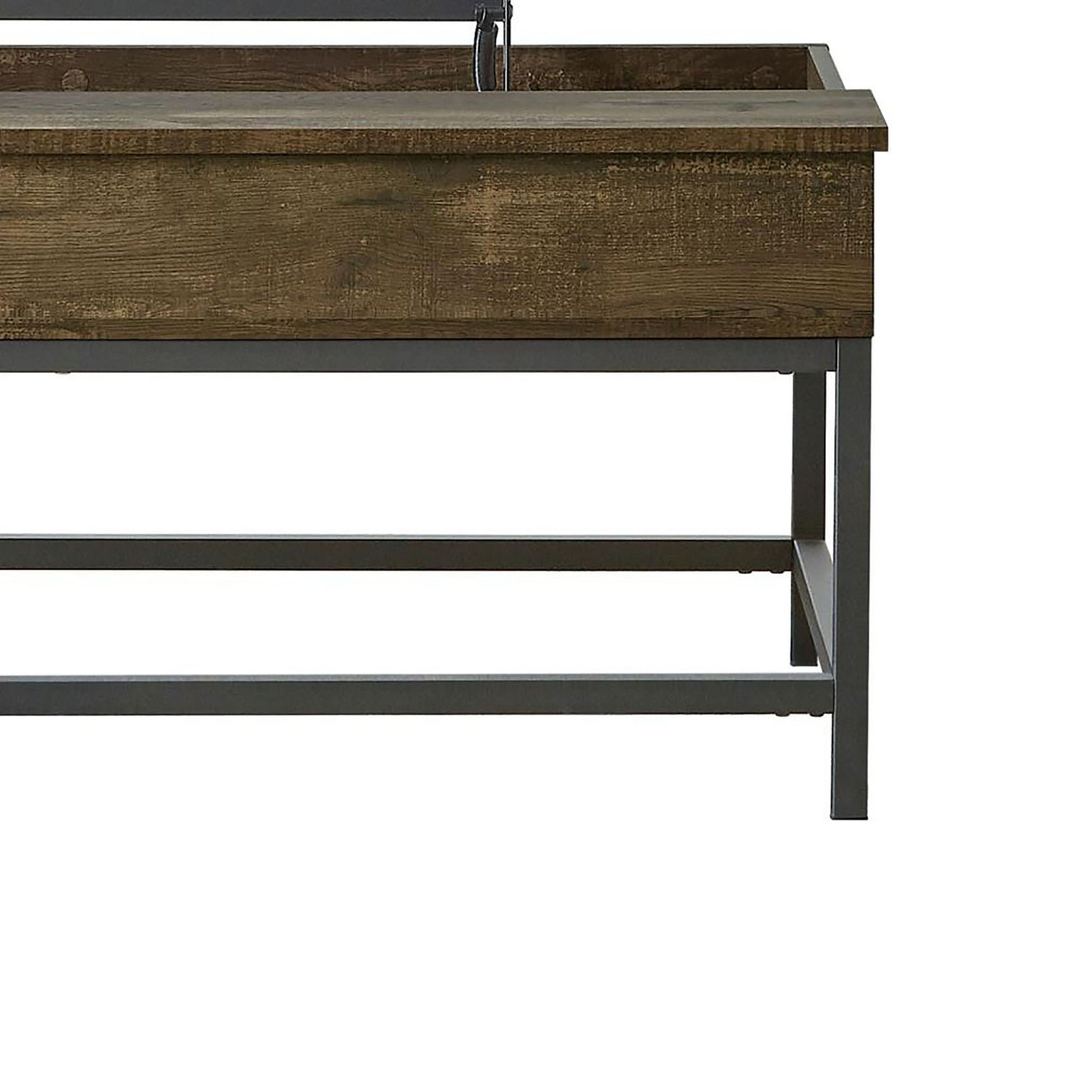 Rustic brown wood vanity cabinet with metal frame