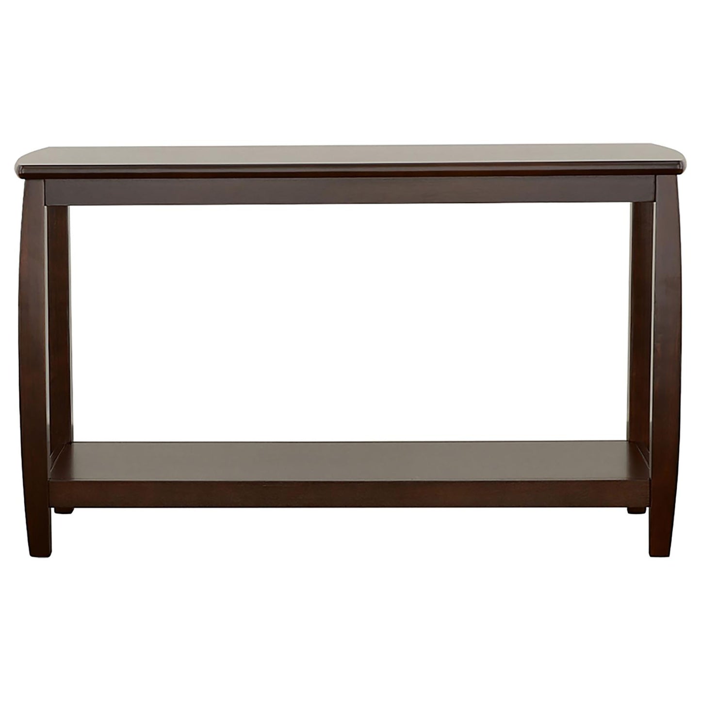 Dark brown wooden console table with shelf