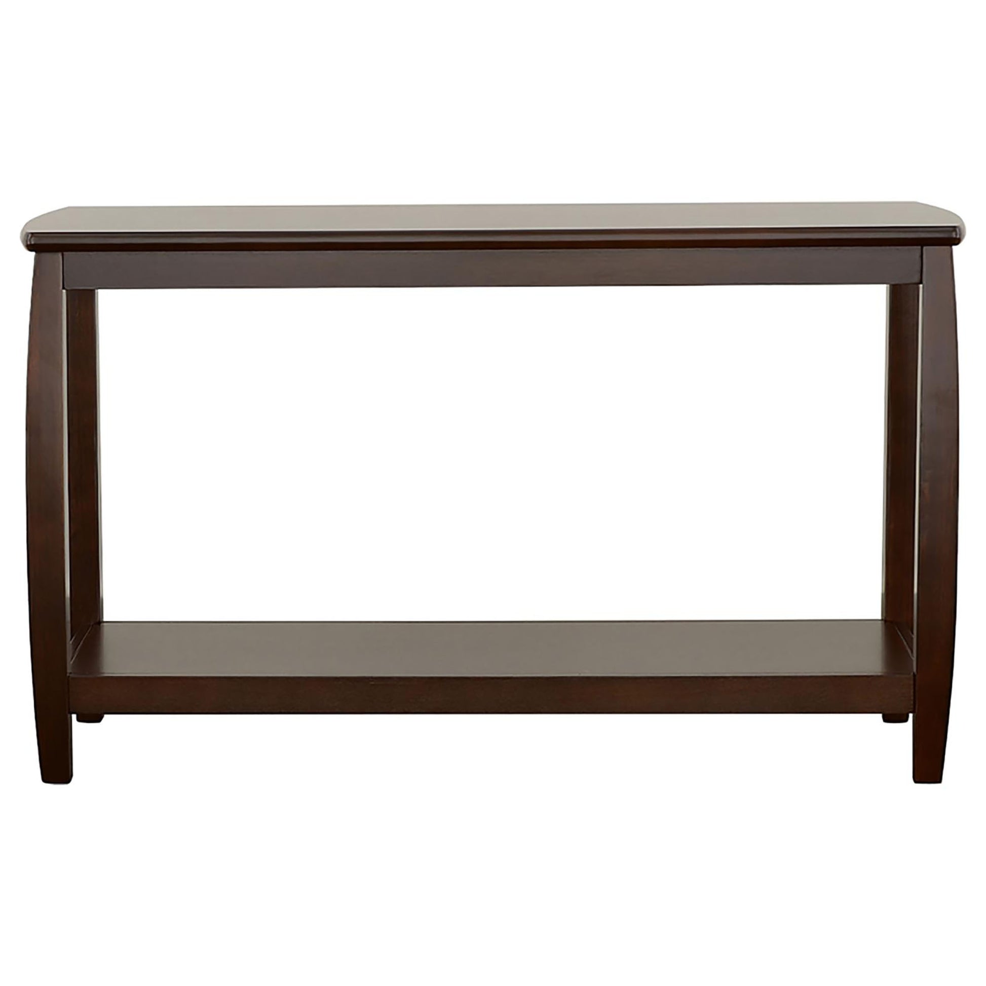 Dark brown wooden console table with shelf
