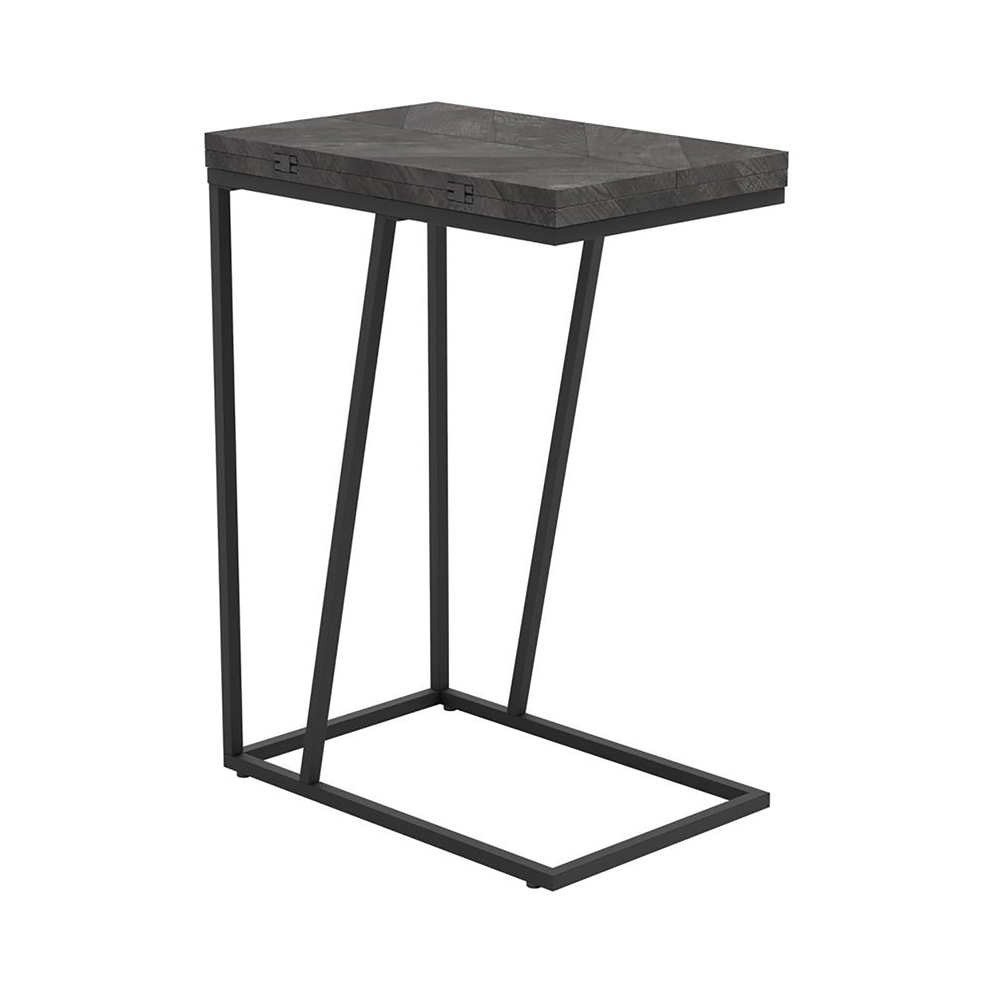 Dark wood chevron pattern ctable with black metal legs