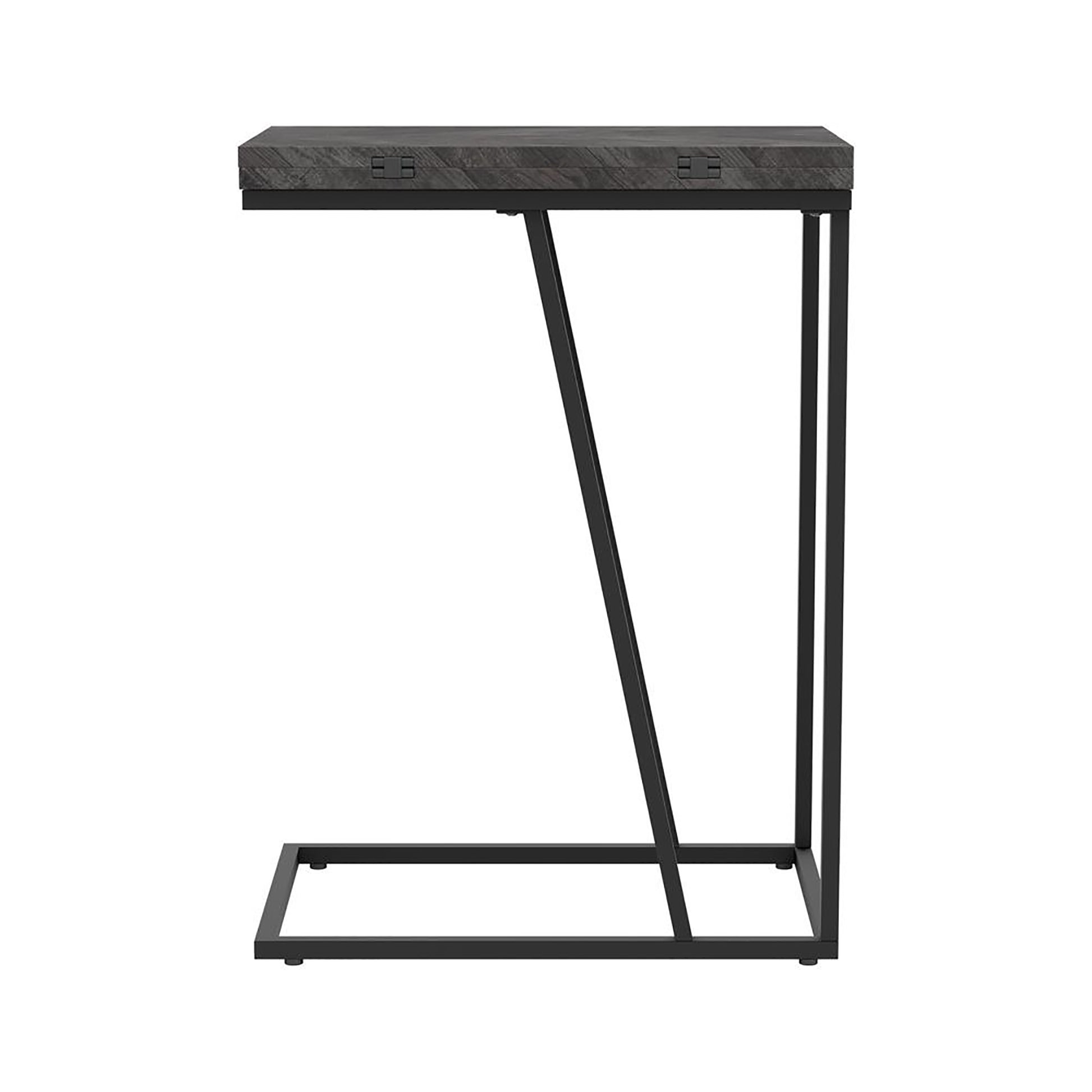 Gray wood grain Ctable with black metal frame perfect for small spaces