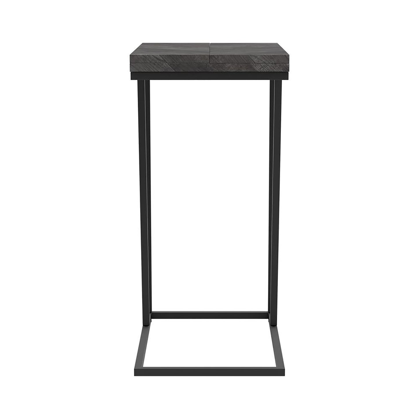 Modern grey wood Ctable with black metal frame for laptop use