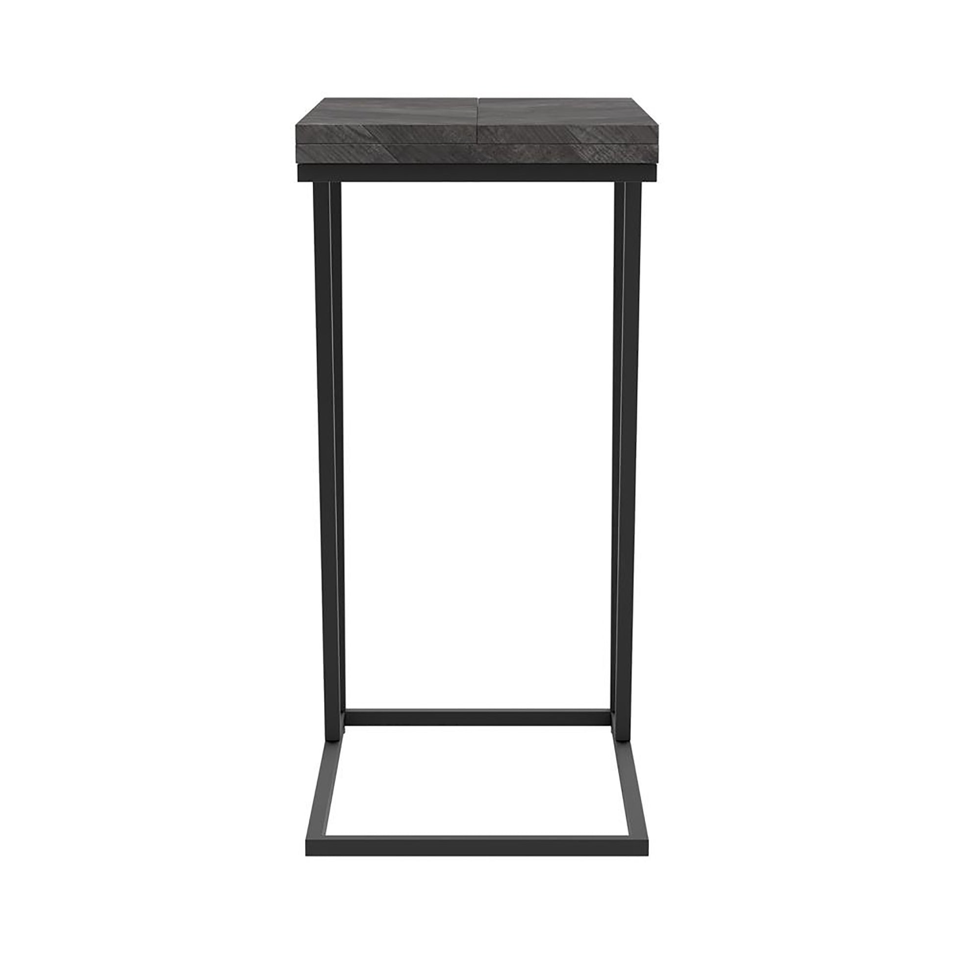 Modern grey wood Ctable with black metal frame for laptop use