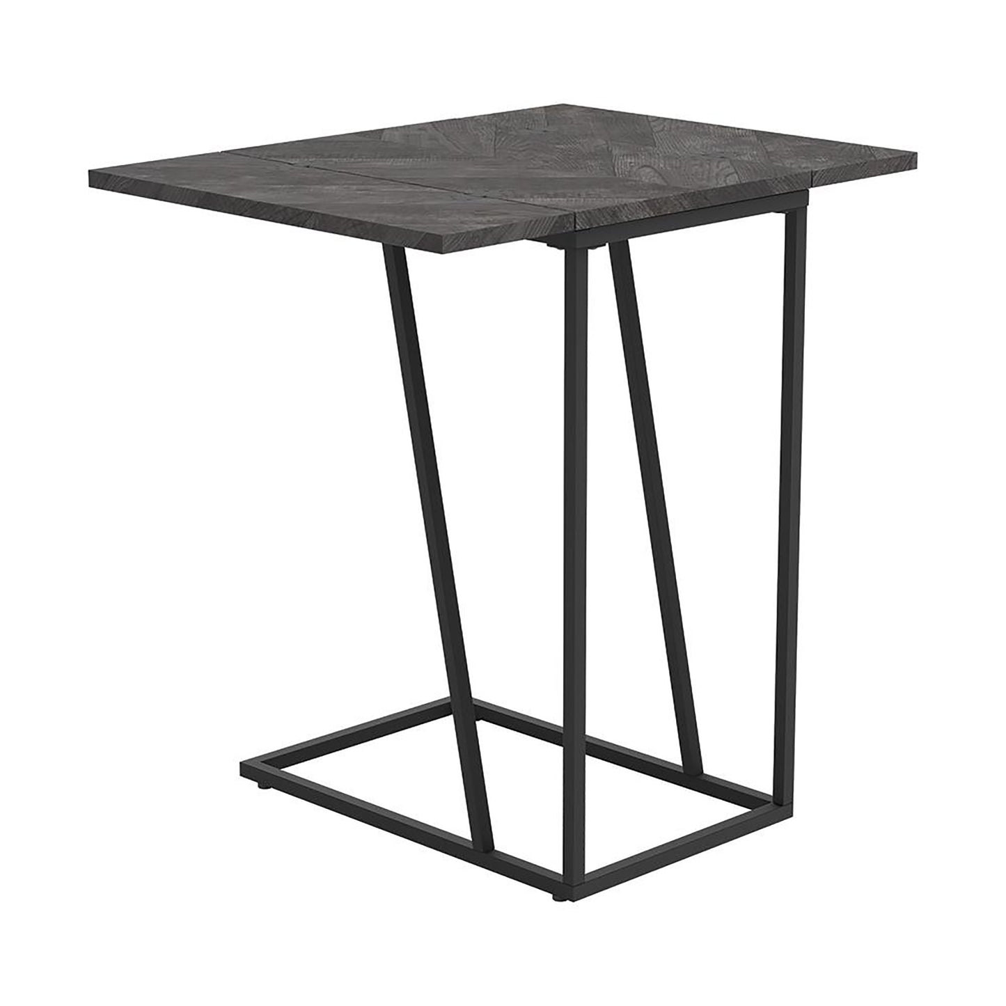 Modern Ctable with dark wood top and geometric black metal frame for living room use