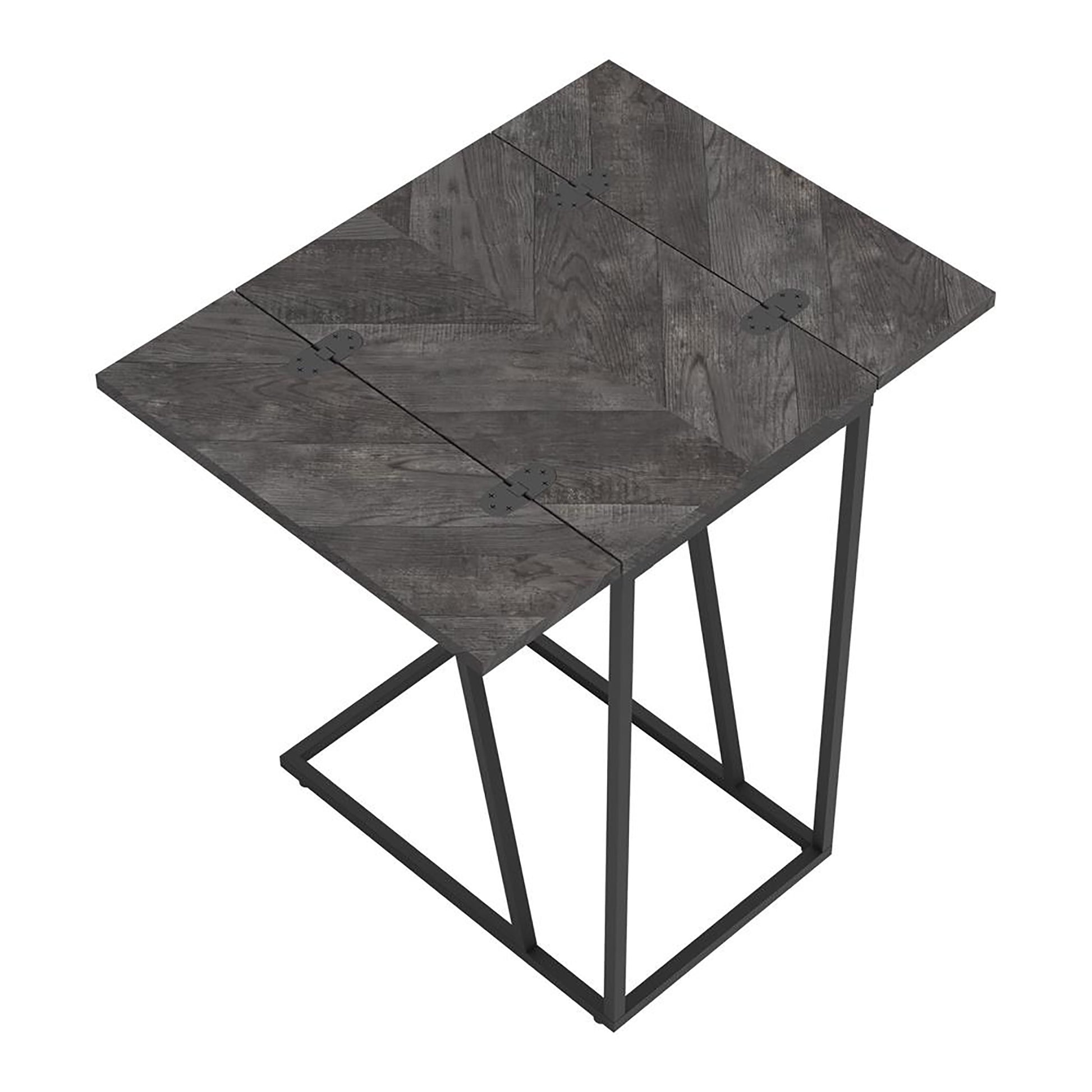 Dark grey herringbone wood top ctable with black metal legs
