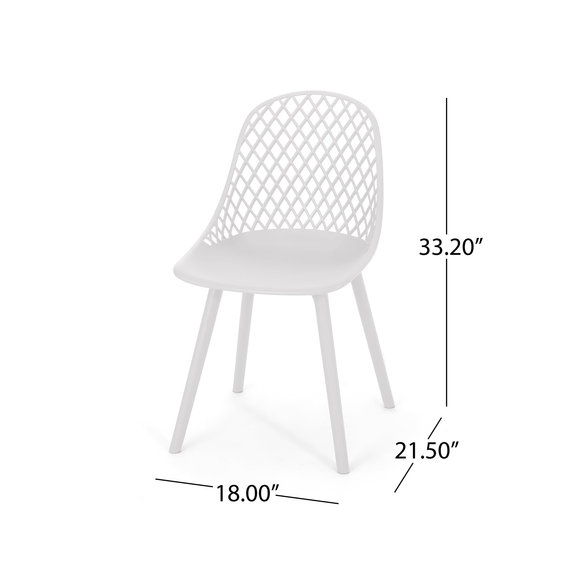 White plastic dining chair with diamond lattice back
