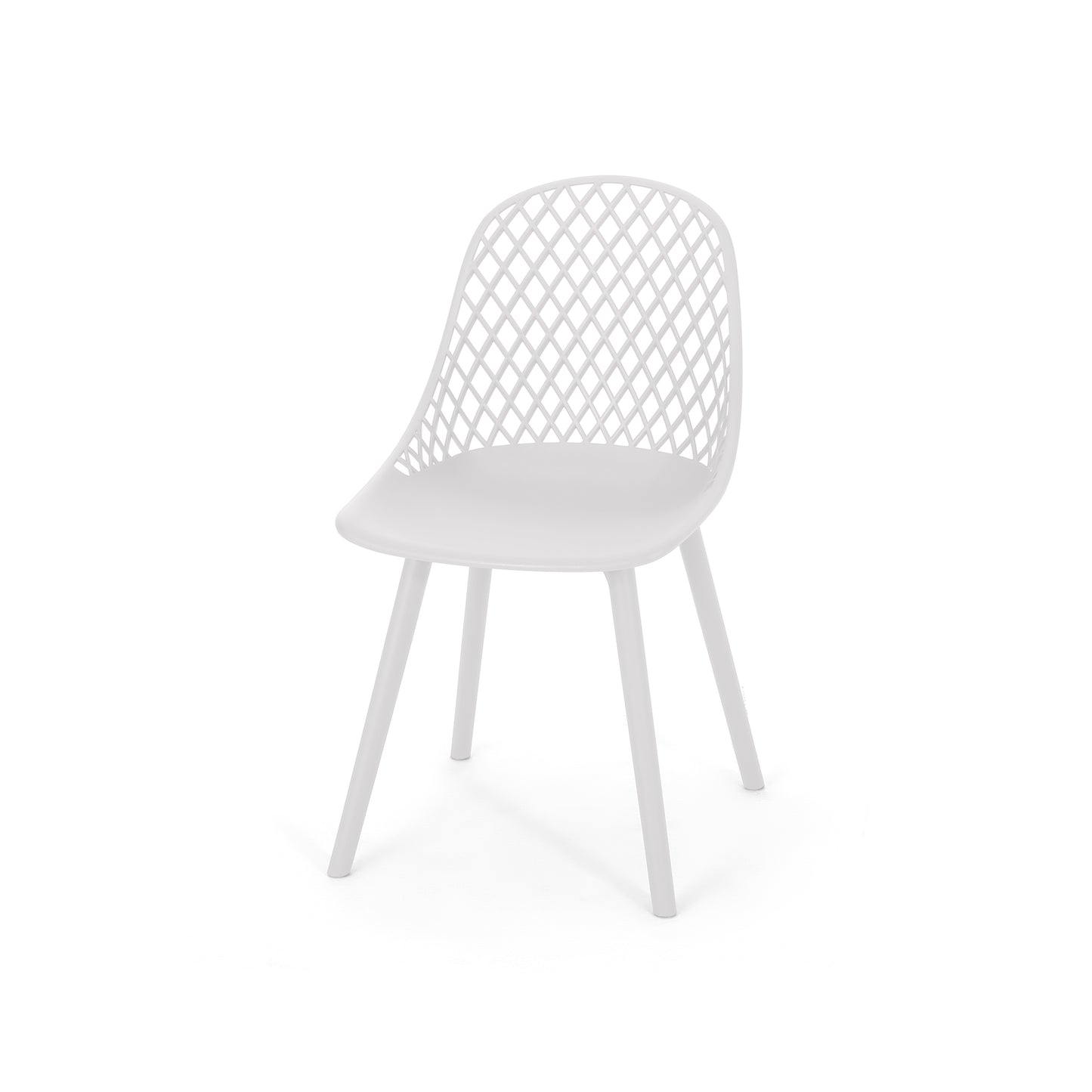 Modern white molded plastic dining chair with diamondpatterned back