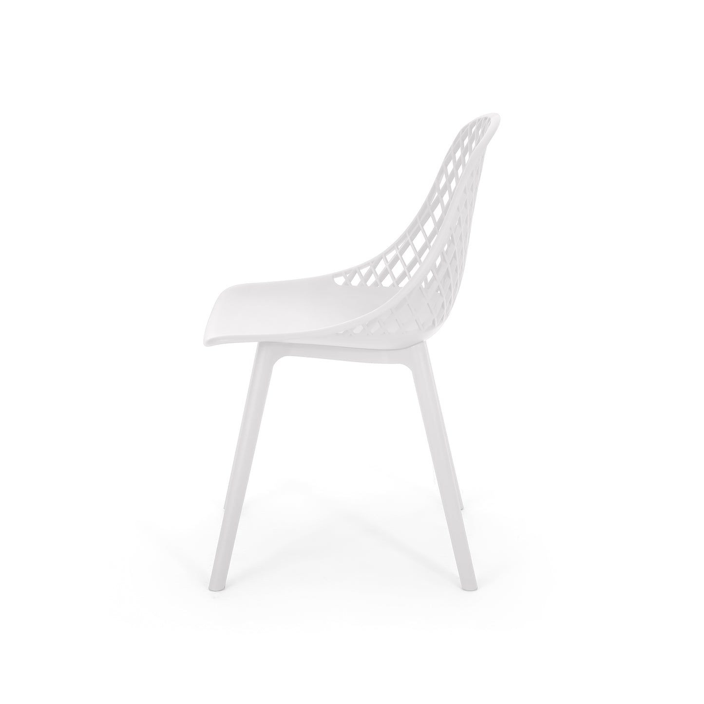White modern accent chair with a diamondpatterned backrest and sleek legs