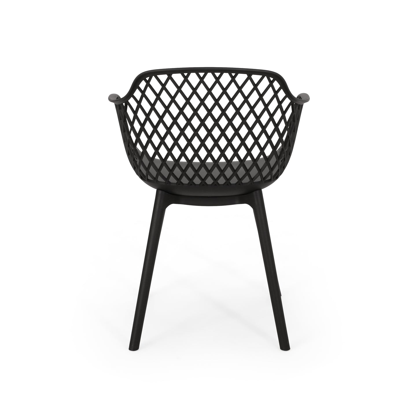 Black modern accent chair with diamond pattern back and grey cushion