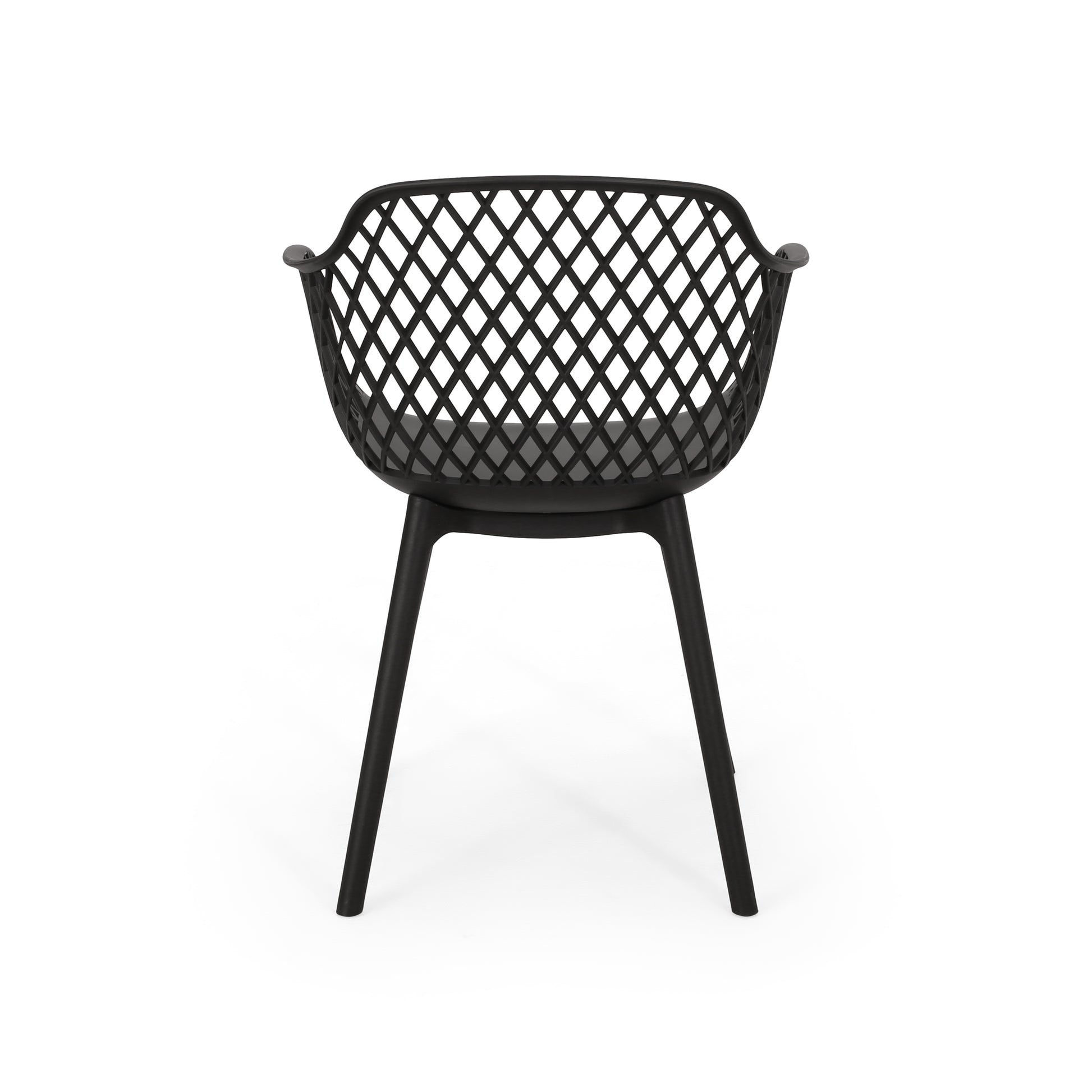 Black modern accent chair with diamond pattern back and grey cushion