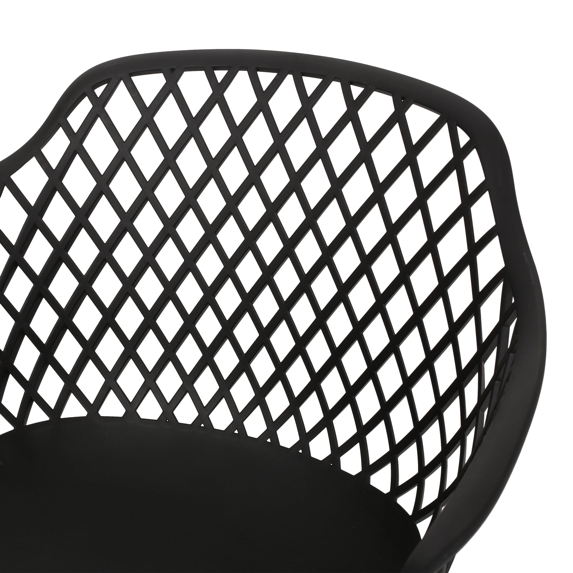 Black modern outdoor chair with a diamond pattern back