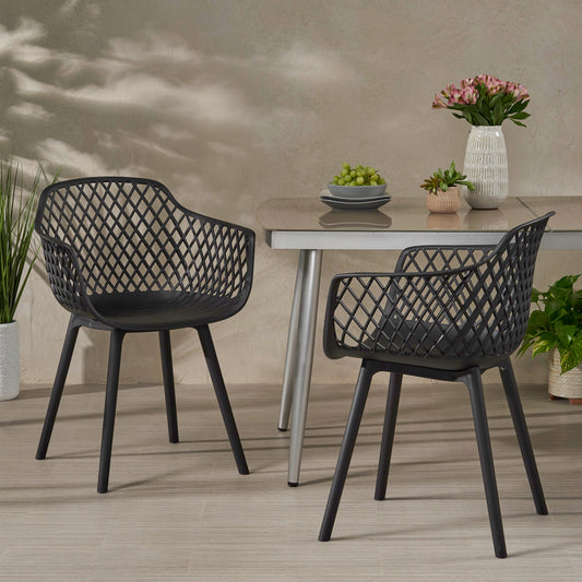 TREATLIFE HOME Outdoor Dining Chair Set Weather-Resistant with Unique Plastic Blend Material, Modern Minimalistic Design, Black