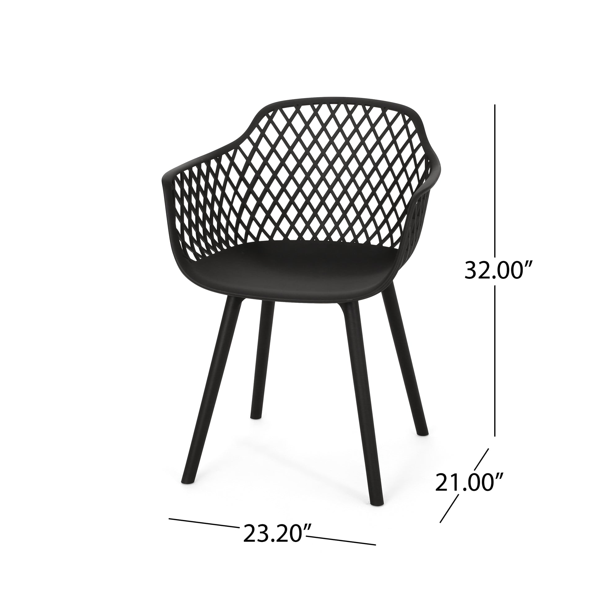 Modern black dining chair with diamond pattern back and sculpted seat