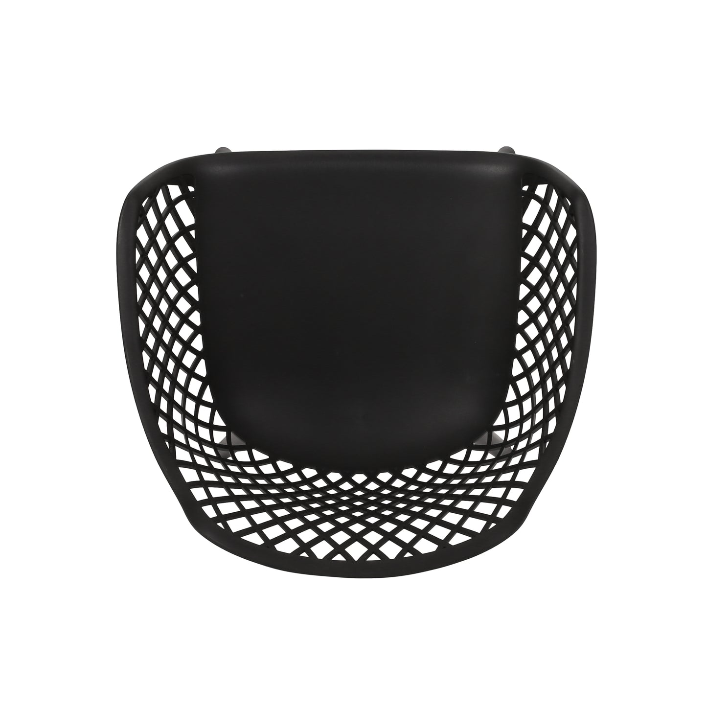 Black modern dining chair with a unique geometric lattice backrest design