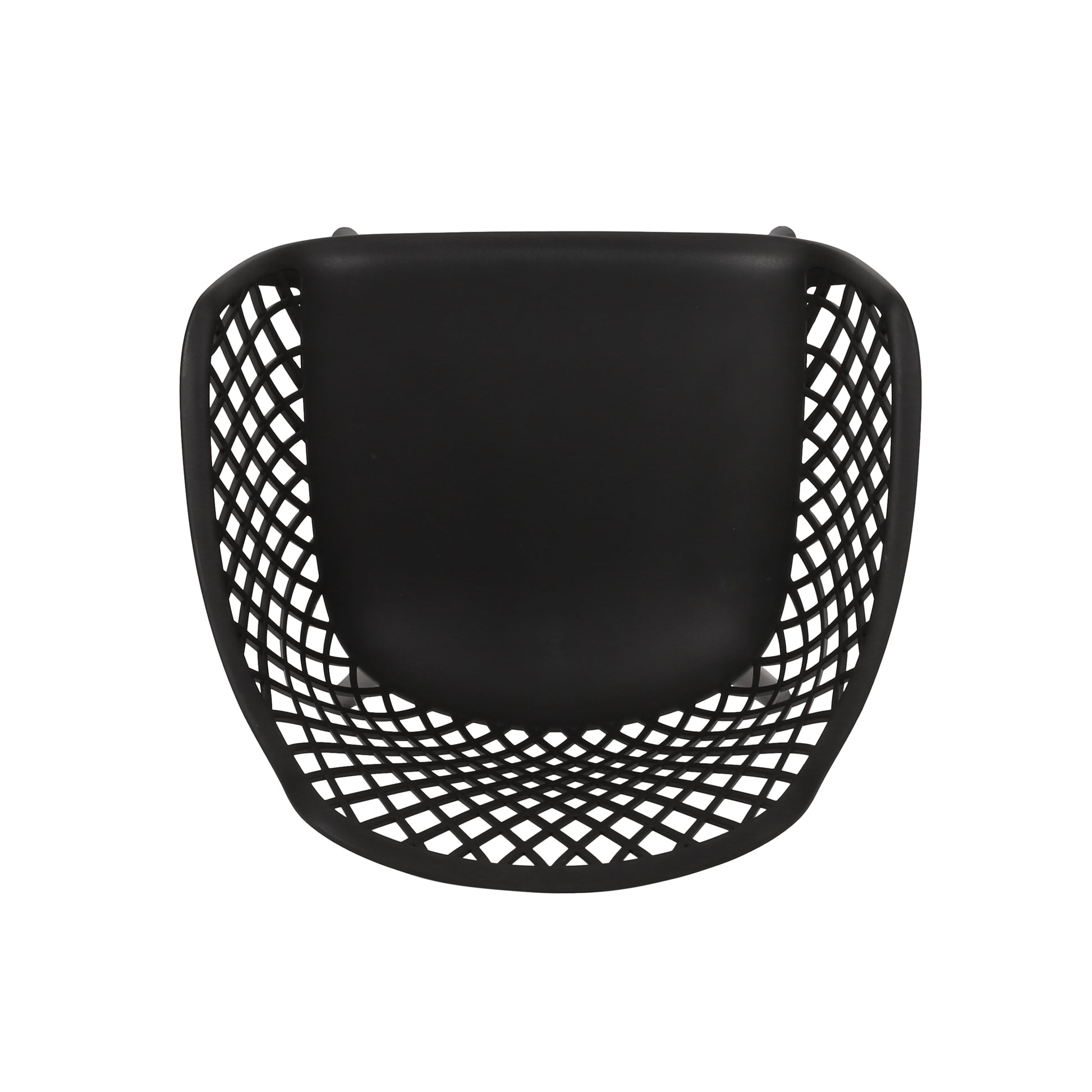 Black modern dining chair with a unique geometric lattice backrest design