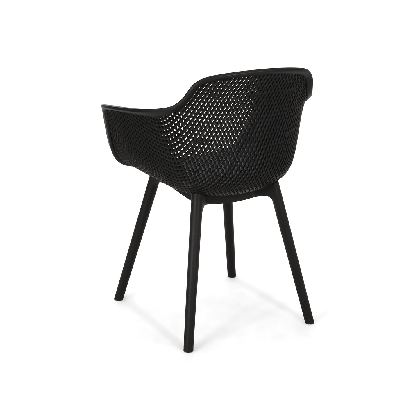 Modern black outdoor armchair with a breathable perforated seat and back