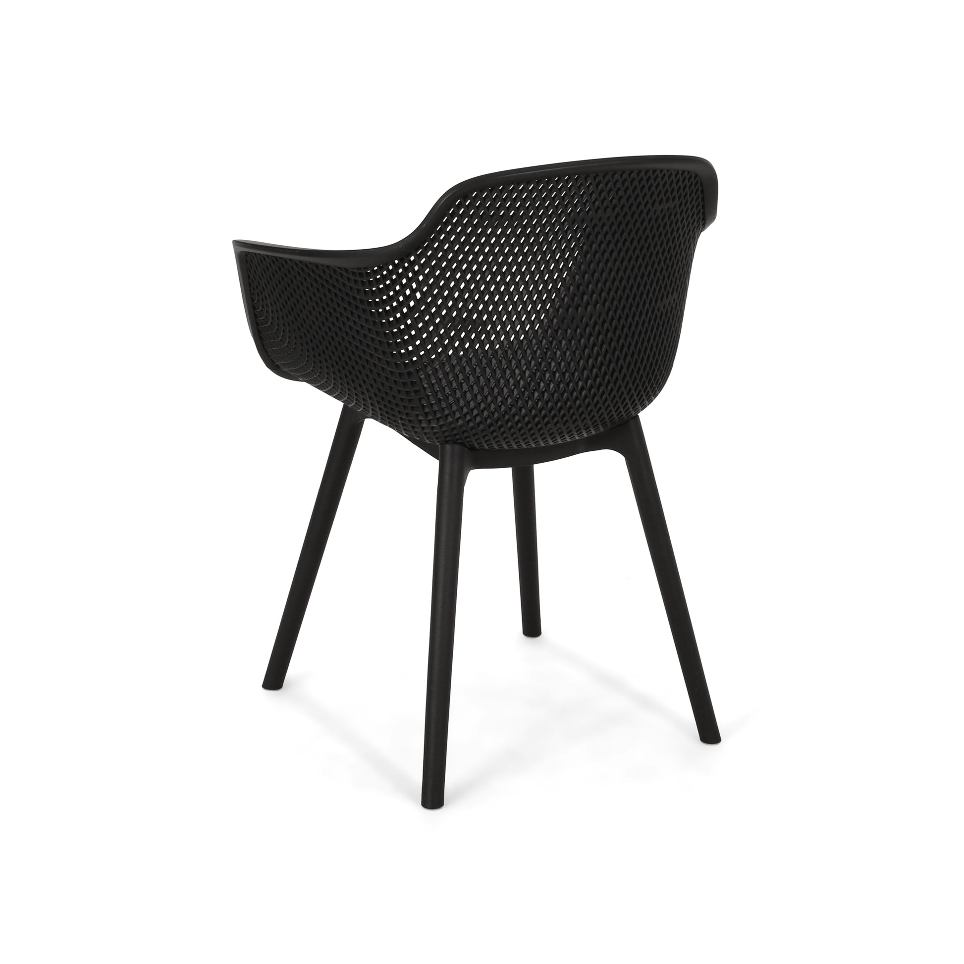 Modern black outdoor armchair with a breathable perforated seat and back