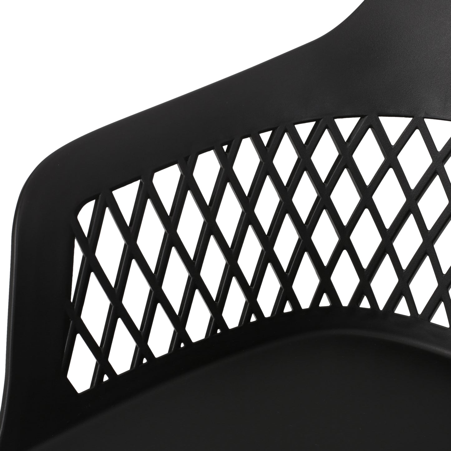 Black plastic chair back with a diamond lattice design modern outdoor furniture