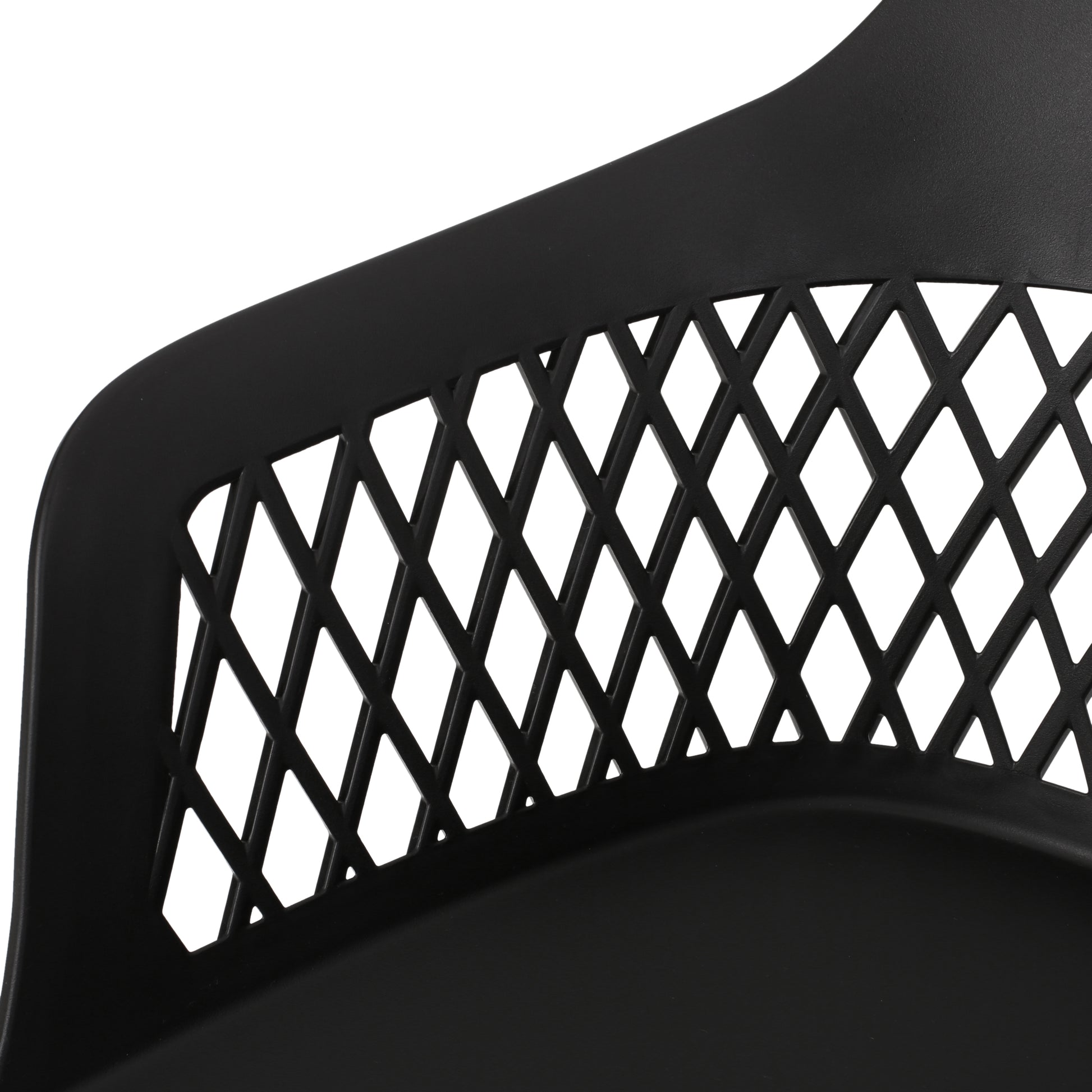 Black plastic chair back with a diamond lattice design modern outdoor furniture