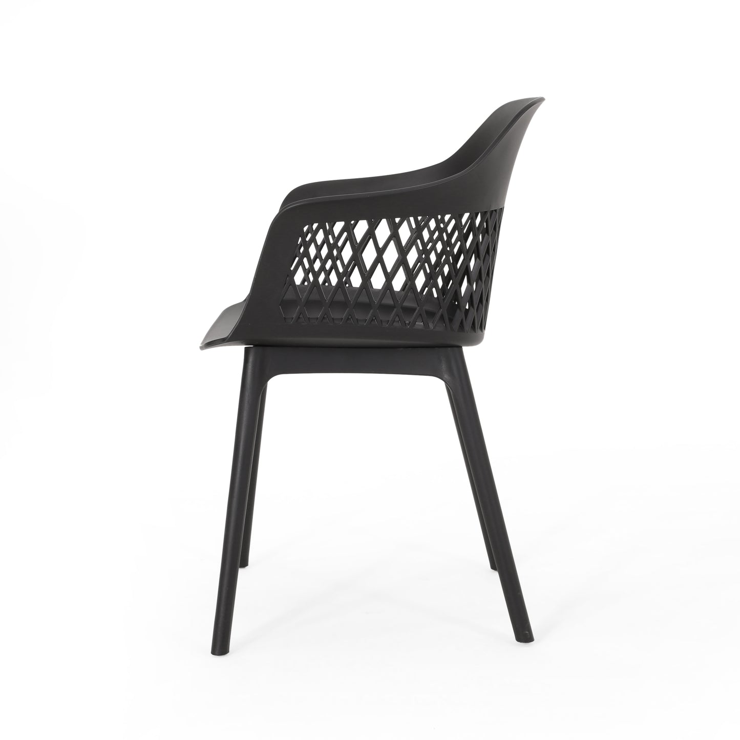 Modern black plastic accent chair with diamondpatterned backrest for home