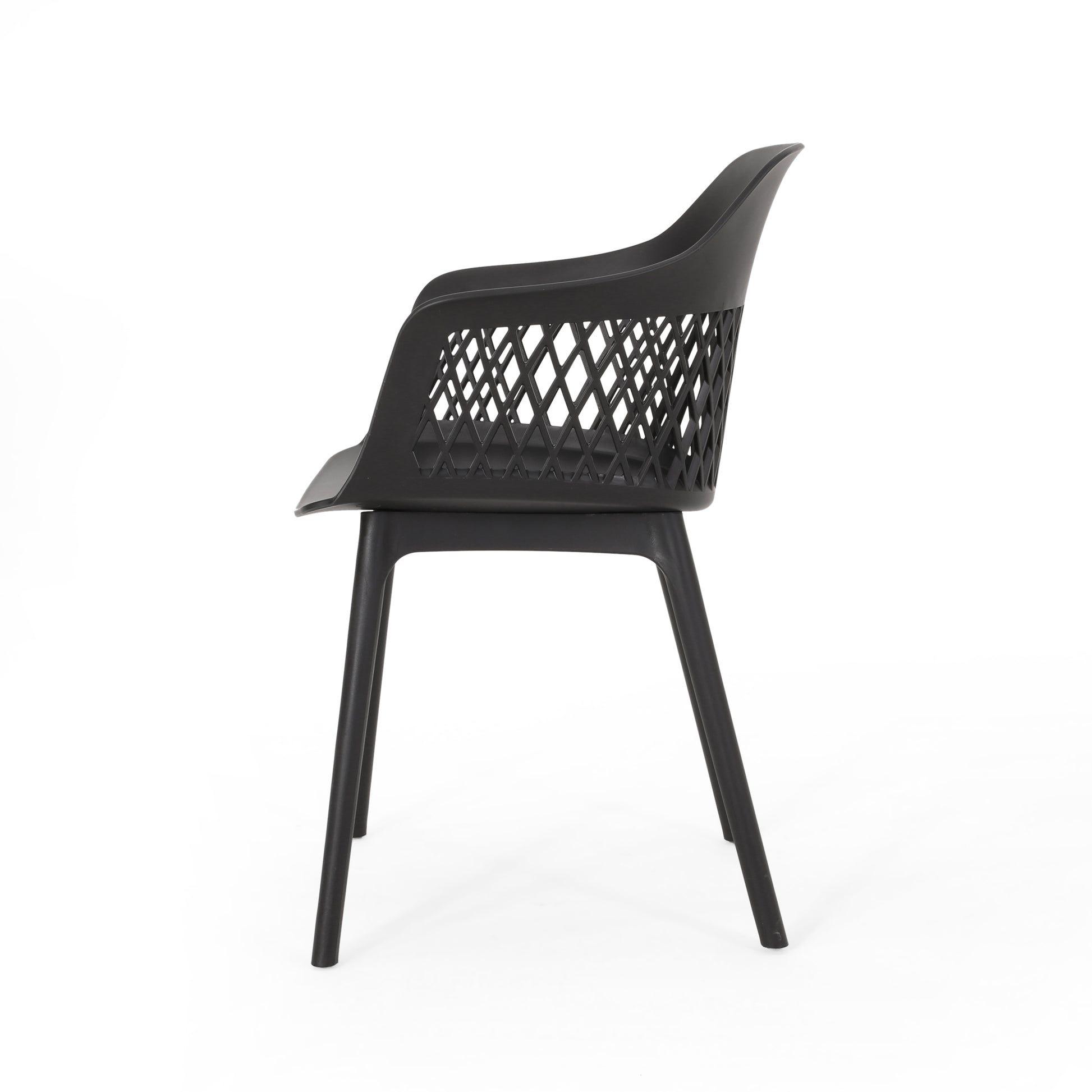 Modern black plastic accent chair with diamondpatterned backrest for home