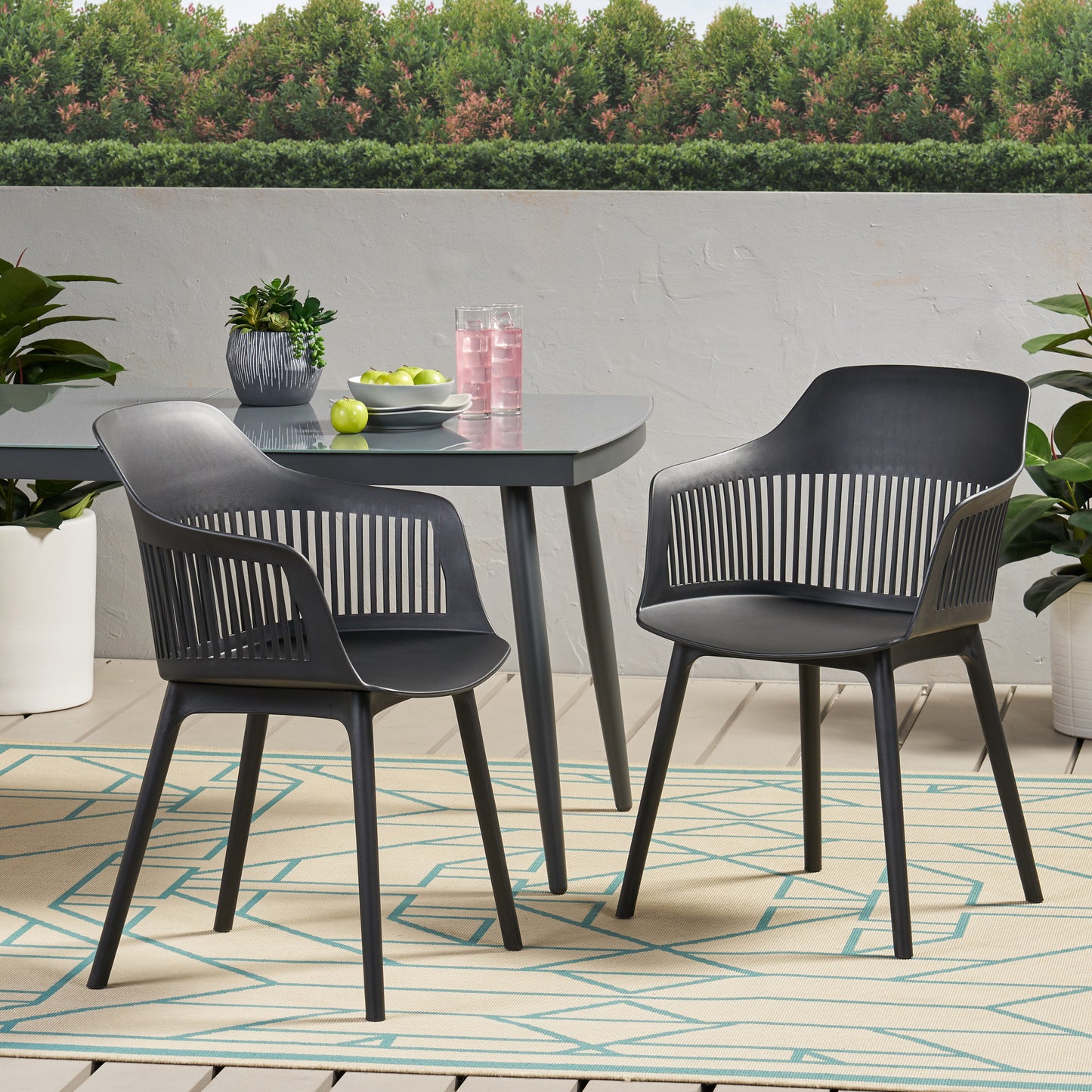TREATLIFE HOME Outdoor Chair Set with Stylish Minimalist Design and Weather-Resistant Material, Black