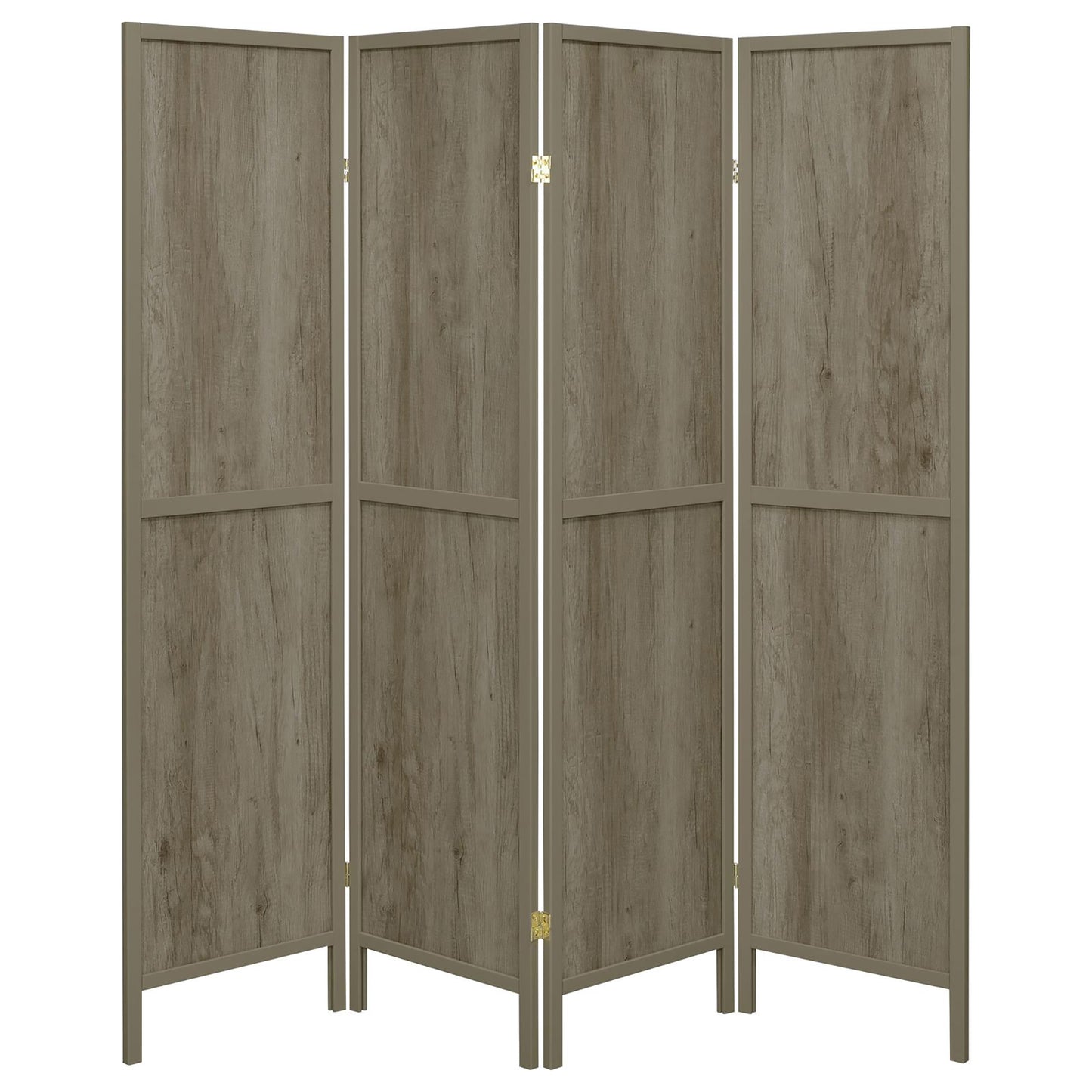 Fourpanel gray wood room divider with subtle grain texture perfect for flexible space division