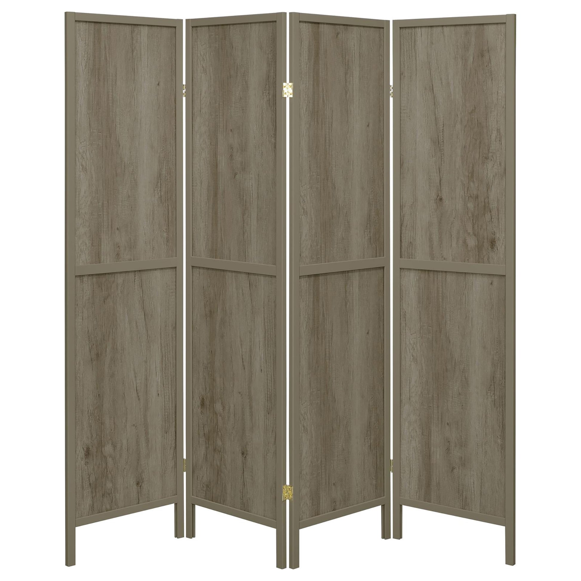 Fourpanel gray wood room divider with subtle grain texture perfect for flexible space division