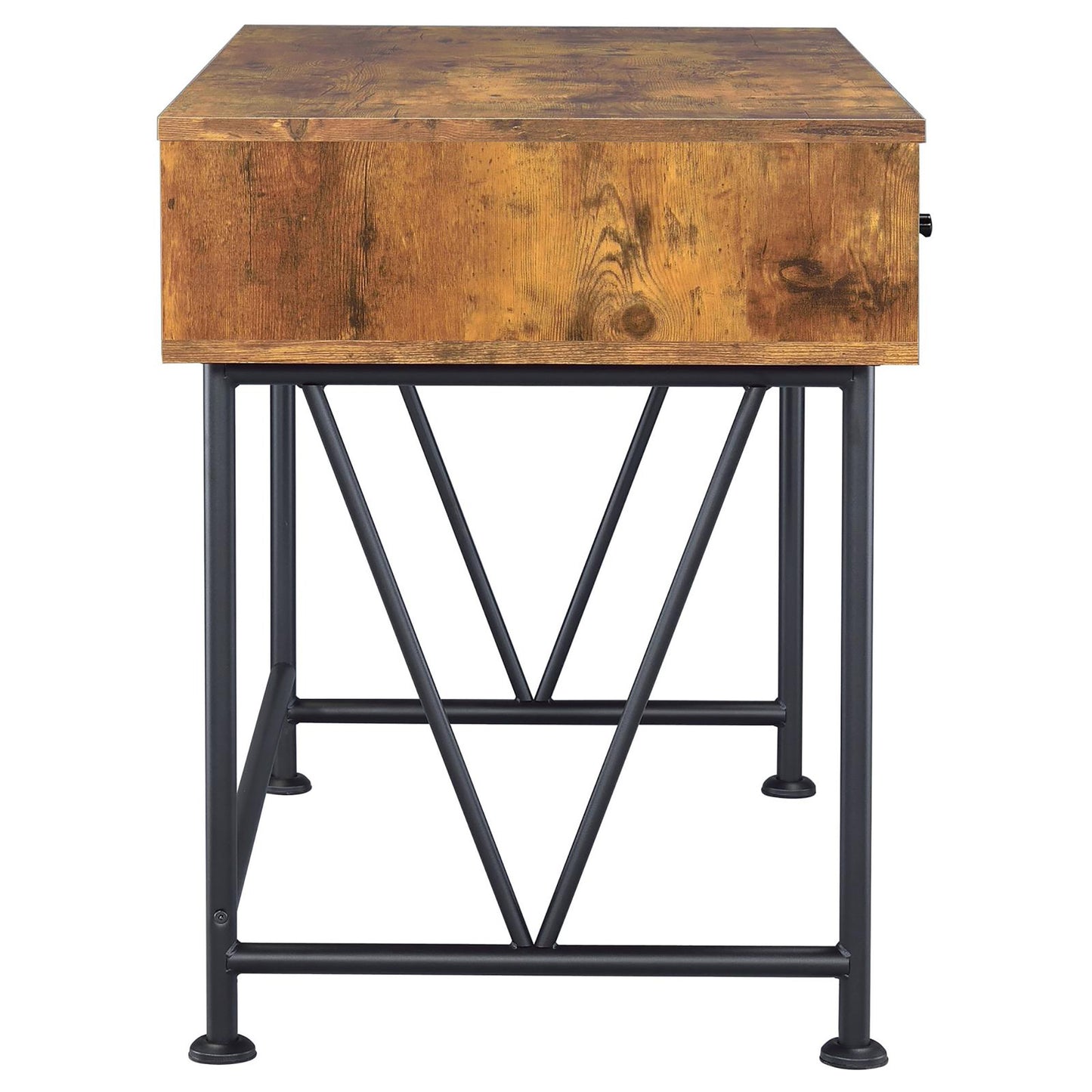 Rustic wood writing desk with single drawer and industrial black metal legs