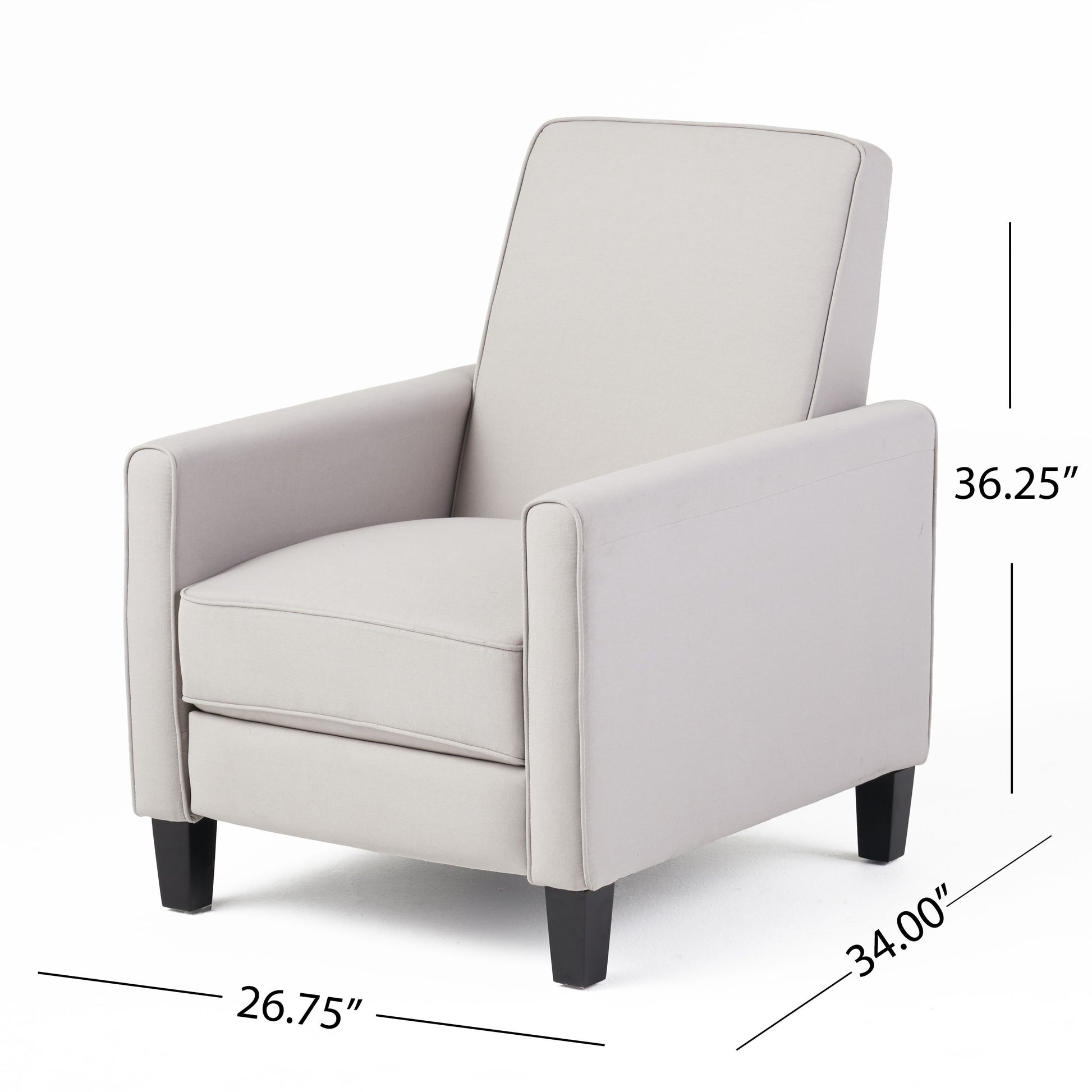 Light gray fabric accent chair with dark tapered legs