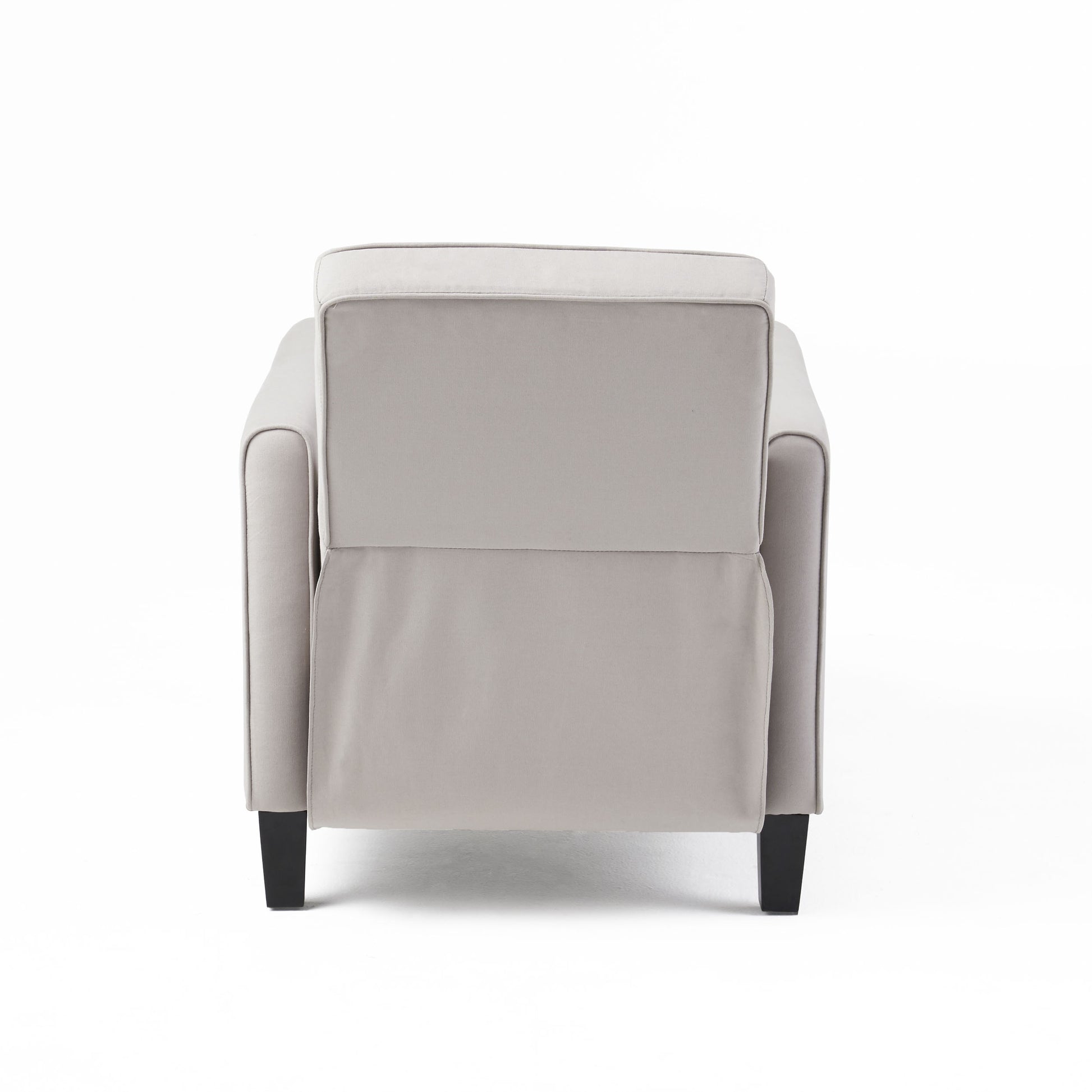 Minimalist grey velvet armchair clean lines and modern design