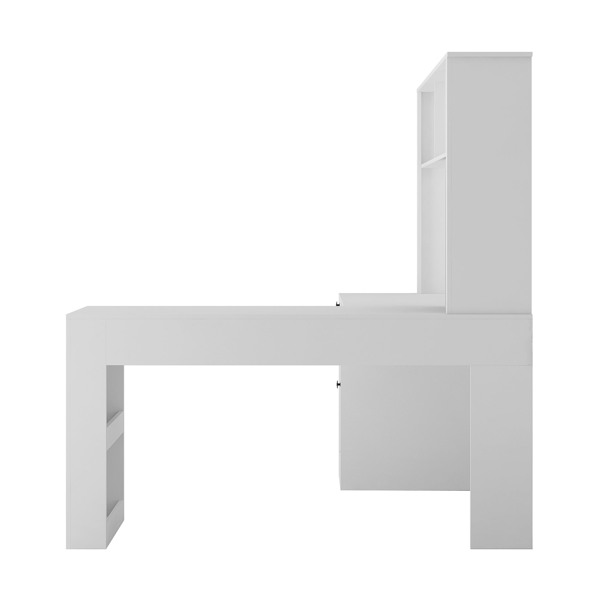 Modern white desk with shelves and hutch for home office organization